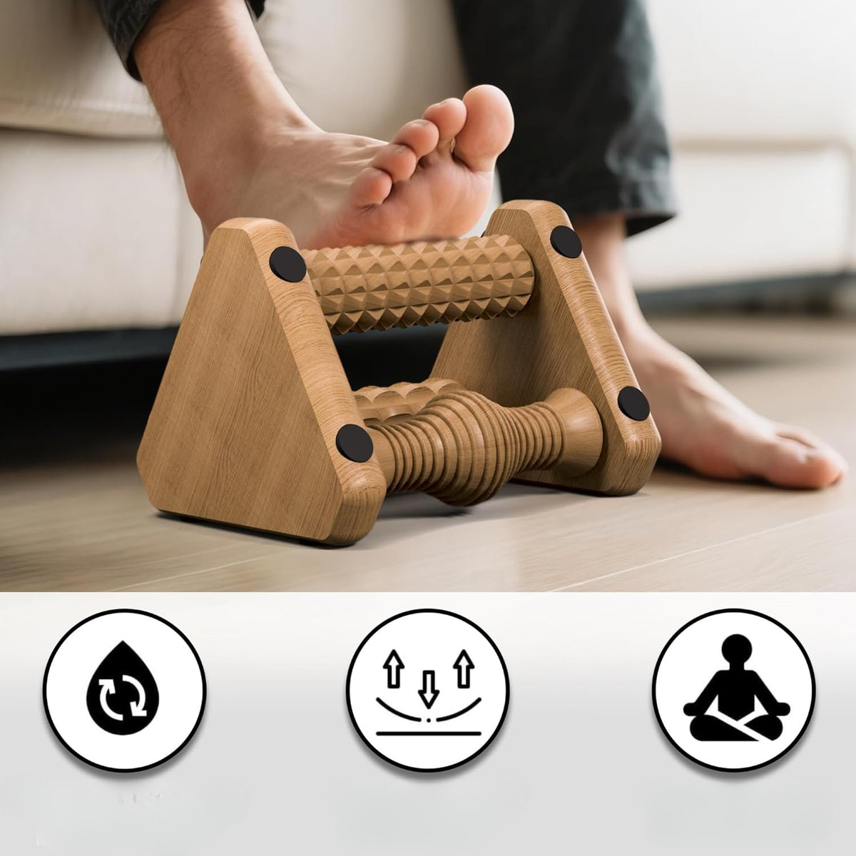 READAEER Wooden Foot Massager 3in1 Reflexology Premium Acupressure Packaging status original