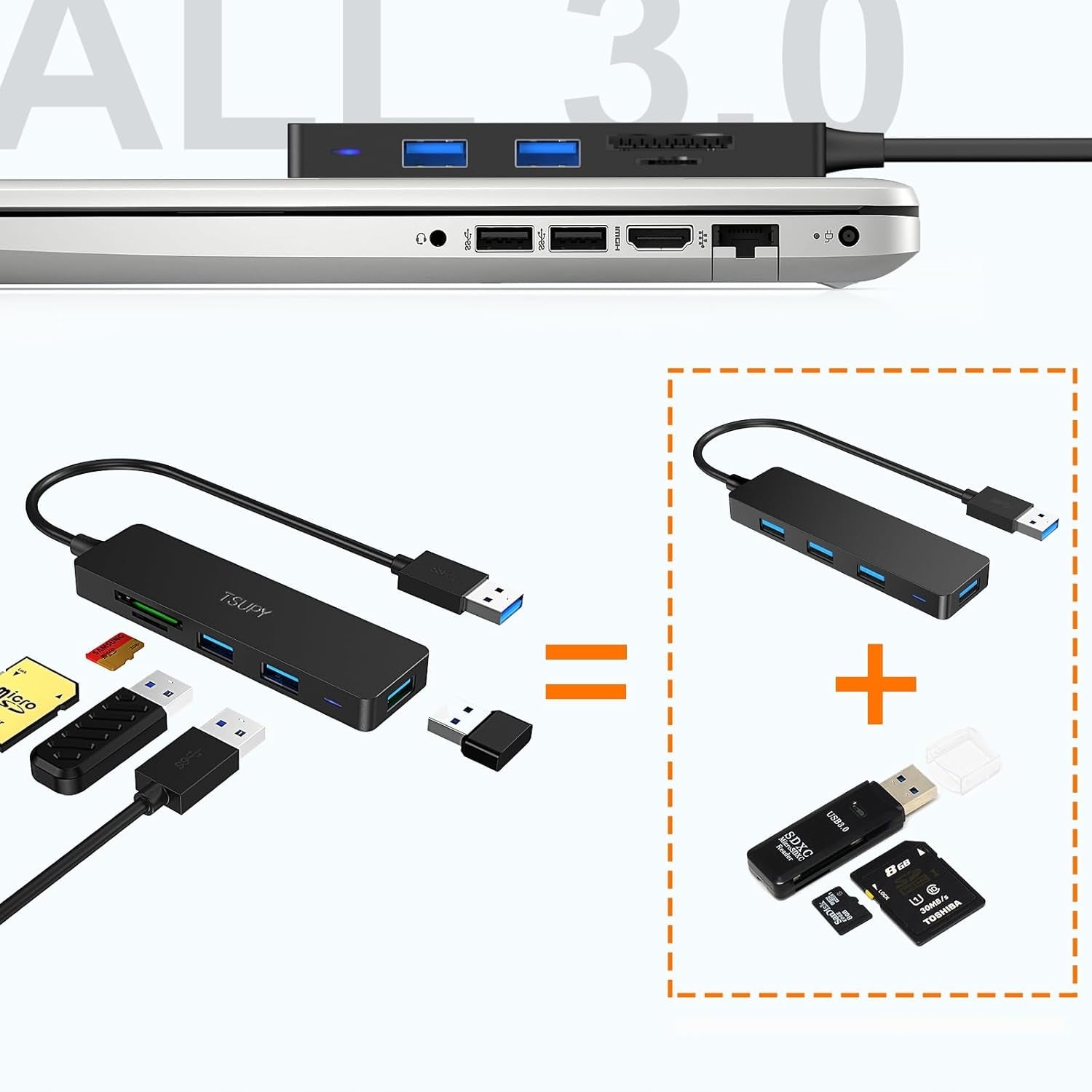 READER HUB USB 3.0 5IN1 SD MICRO SD 5 GB/S BLACK Packaging status original