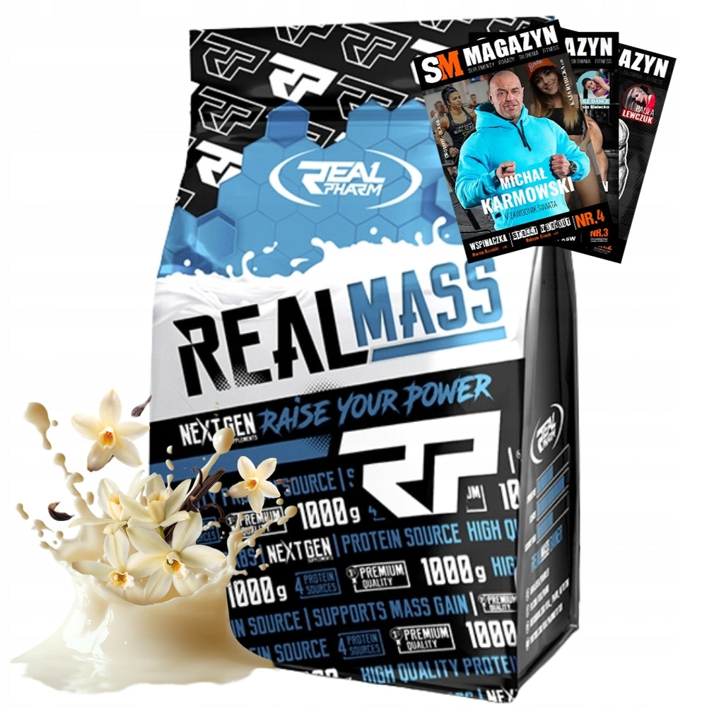REAL PHARM REAL MASS 1000g MEGA GAINER PROTEIN MALTODEXTRIN BCAA VALINE