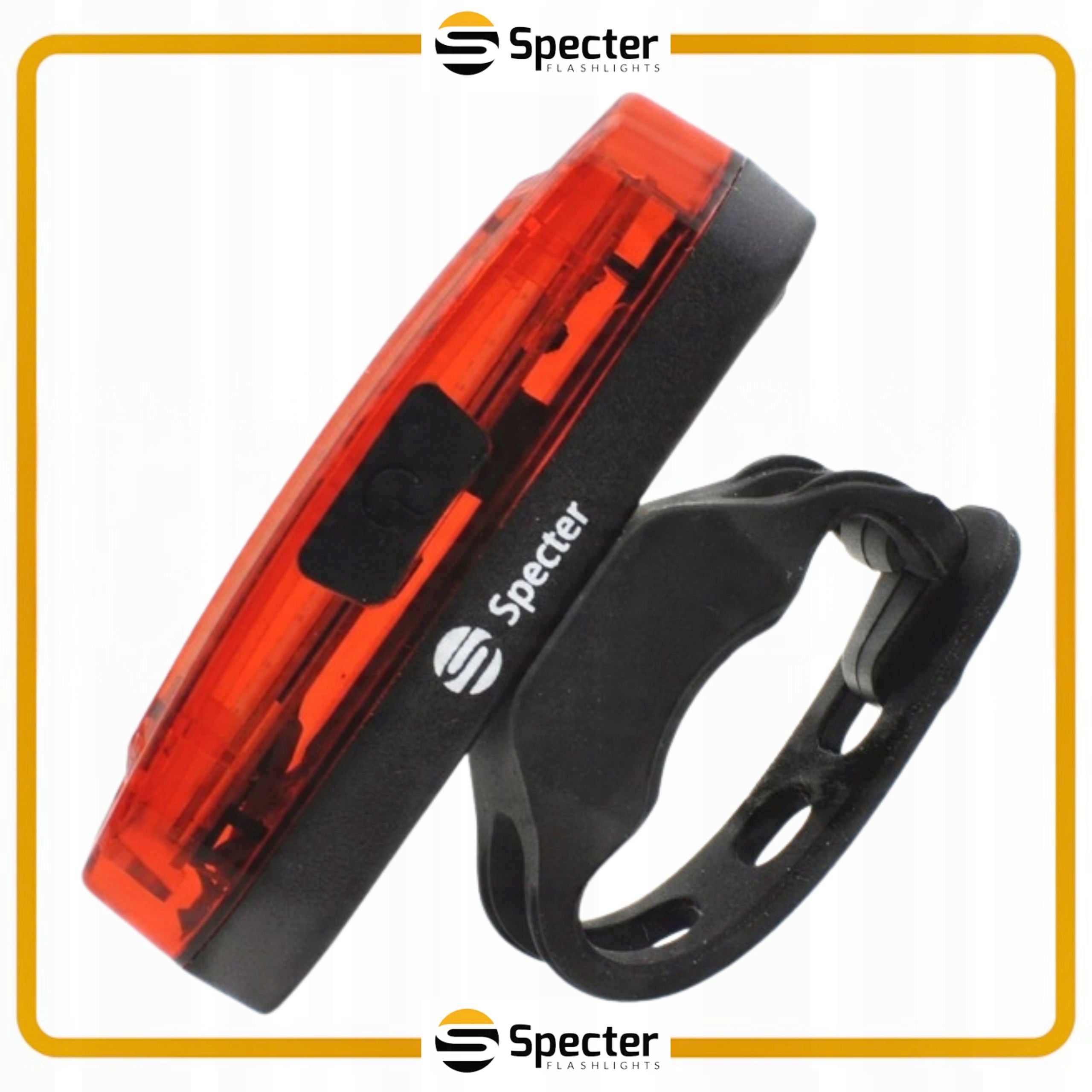 REAR BICYCLE LAMP AQY SPECTER 120LM LED USB C IP64 COB 4 MODES ELASTIC BAND Brand Specter