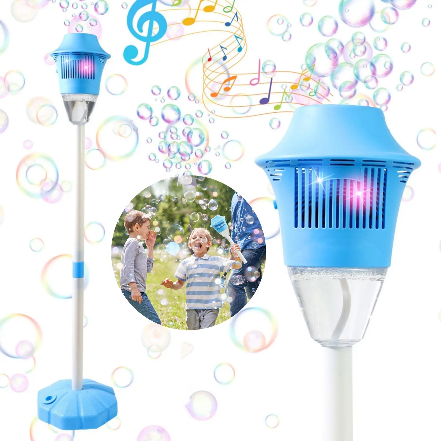 RECHARGEABLE AND AUTOMATIC SOAP BUBBLE MACHINE WITH LIGHTS AND