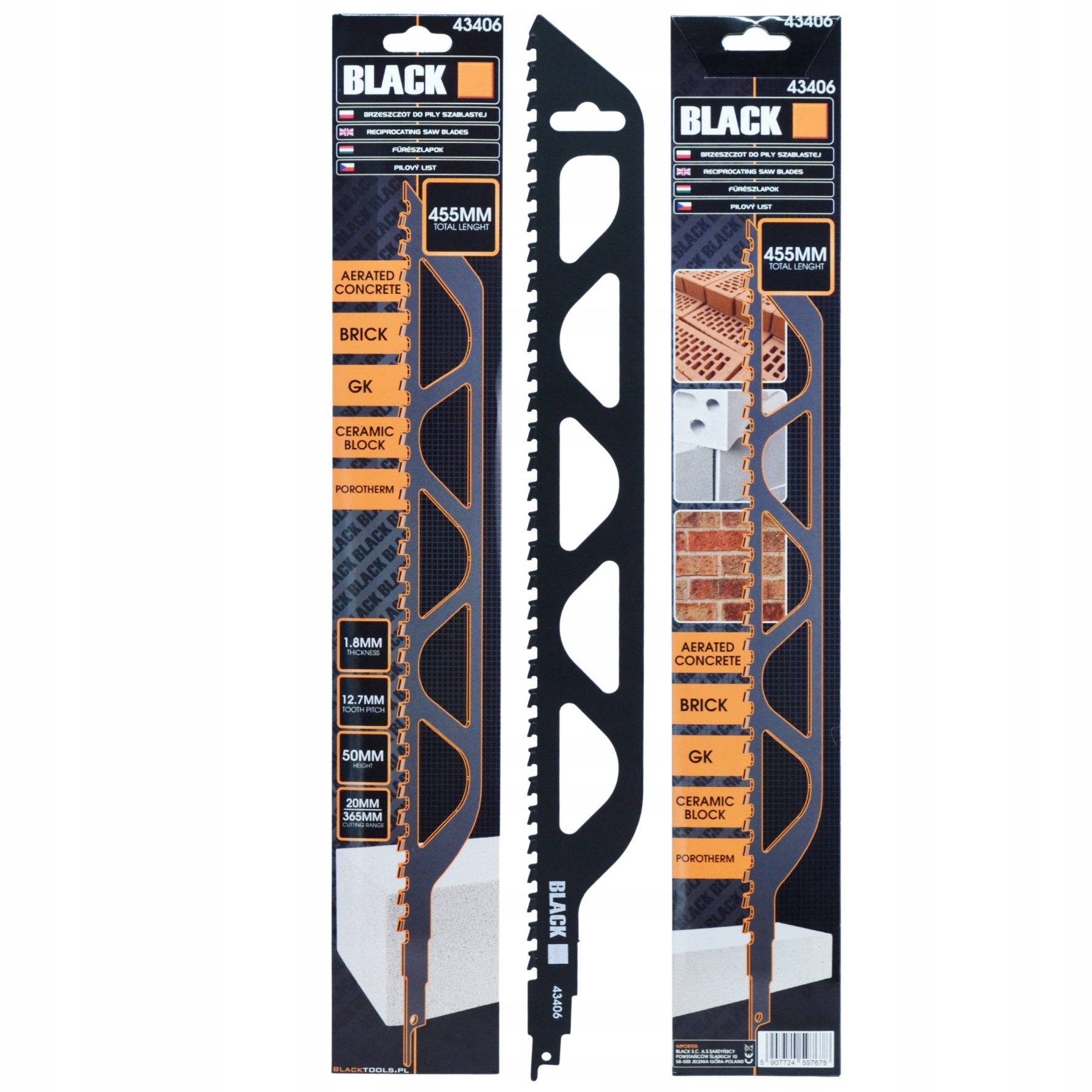 RECIPROCATING SAW BLADE 455MM BRICK CONCRETE BLOCK POROTHERM WIDIA BLACK Brand Black