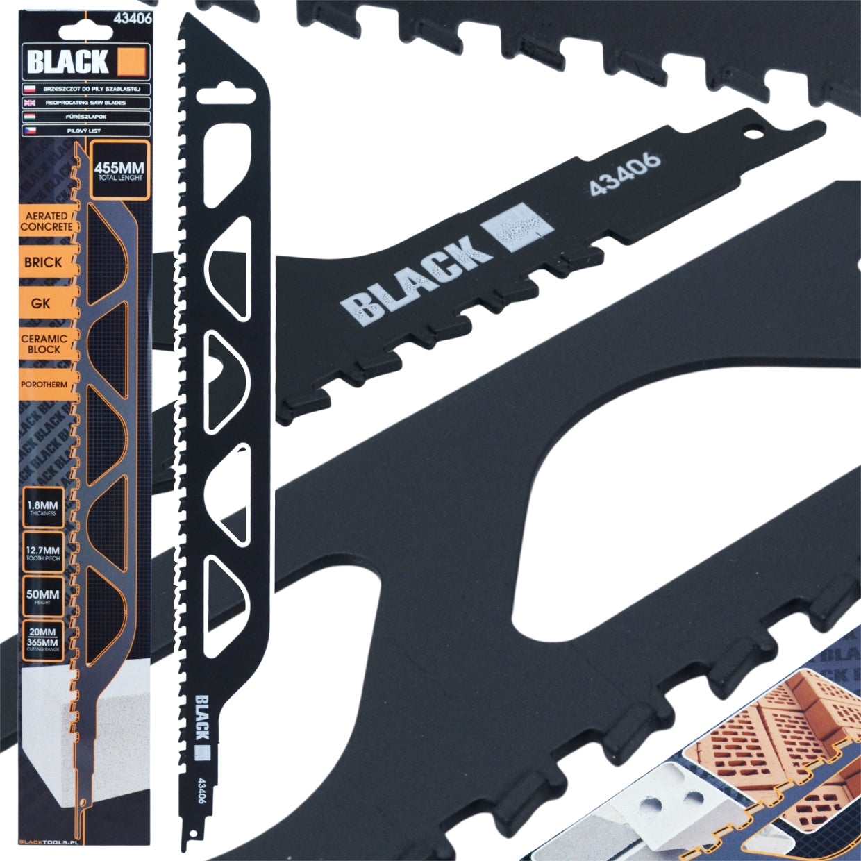 RECIPROCATING SAW BLADE 455MM BRICK CONCRETE BLOCK POROTHERM WIDIA BLACK