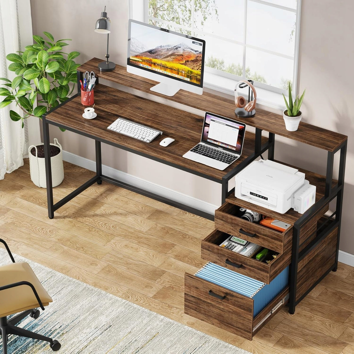 RECTANGULAR DESK ELEGANT HIGH QUALITY WITH 3 DRAWERS WITH STAND Manufacturer code BIURKO PROSTOKĄTNE WYSOKIEJ JAKOŚCI SZUFLADY