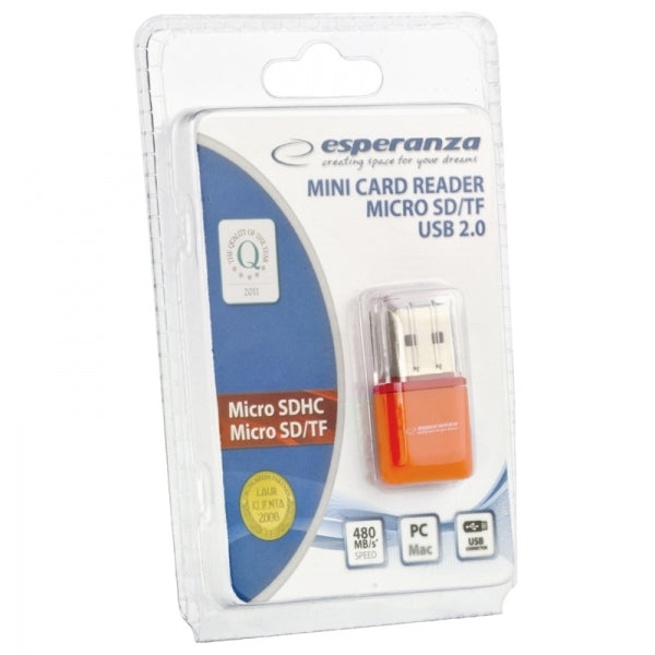 RED Mini Card Reader micro SD SDHC USB 2.0 Orange/black Manufacturer Esperanza
