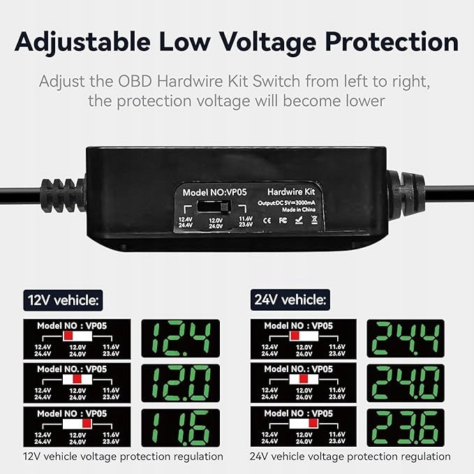 REDTIGER OBD Hardwire Kit for Dash Cam, USB-C Power Cable 12V-24V to 5V Manufacturer code RT-OBD