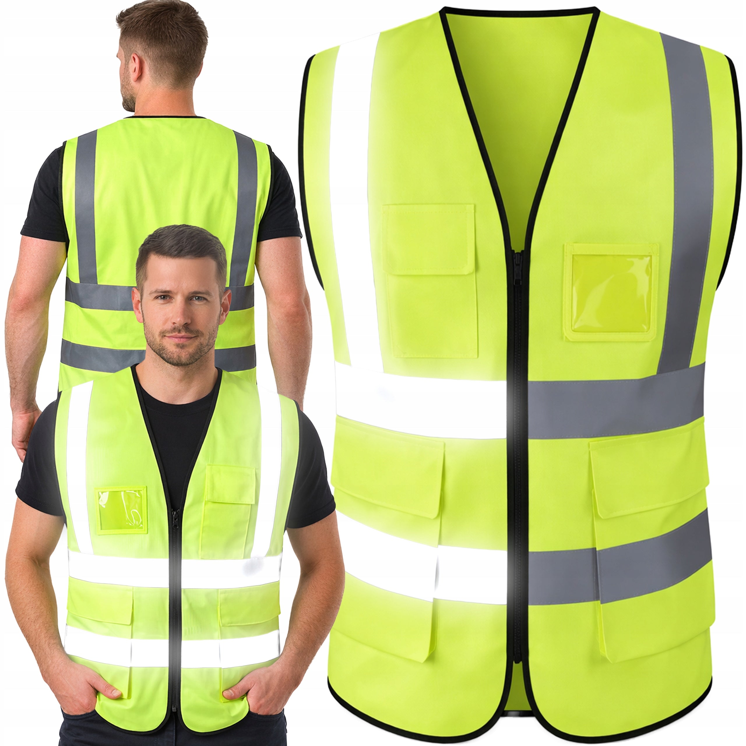 REFLECTIVE VEST WARNING YELLOW ROAD UNIVERSAL OHS POCKETS