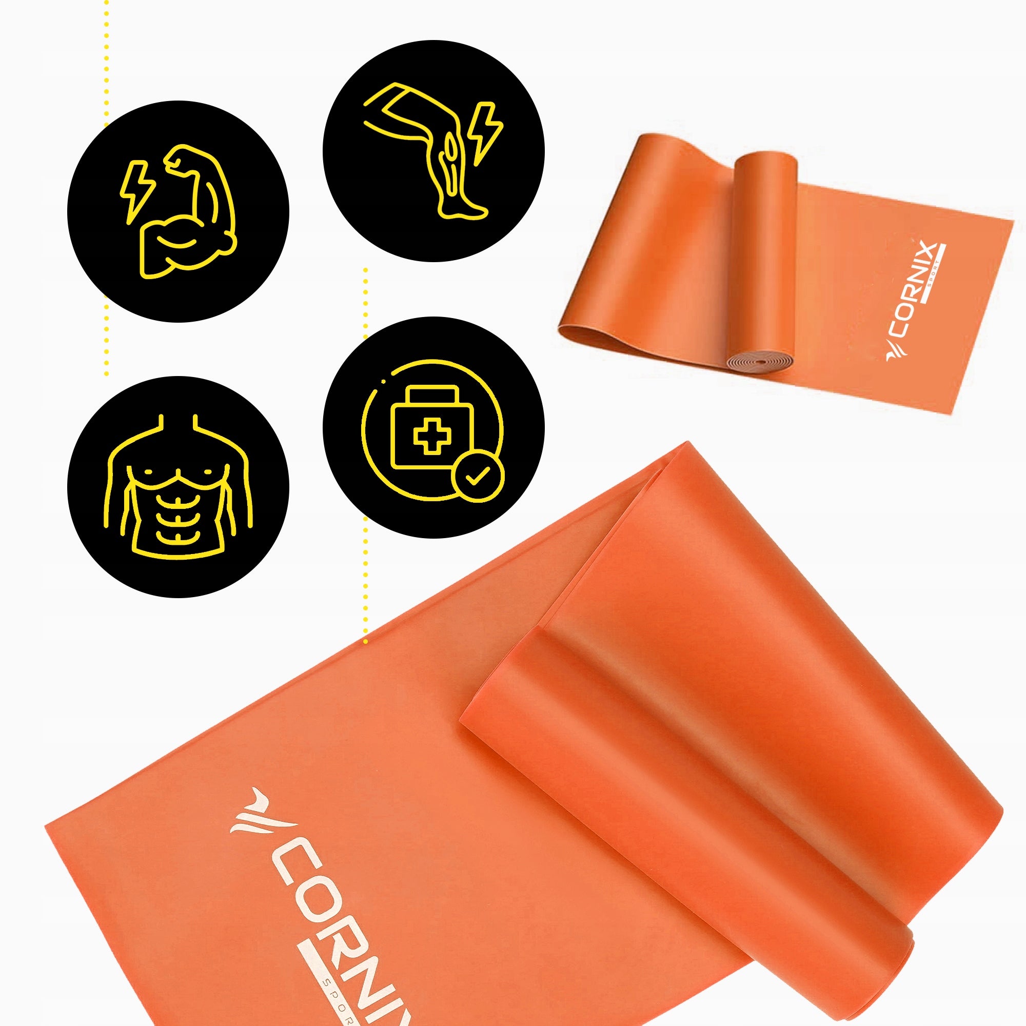REHABILITATION TAPE CORNIX 3 kg RESISTANCE RUBBER FLAT BAND STRONG FOR EXERCISE Color orange