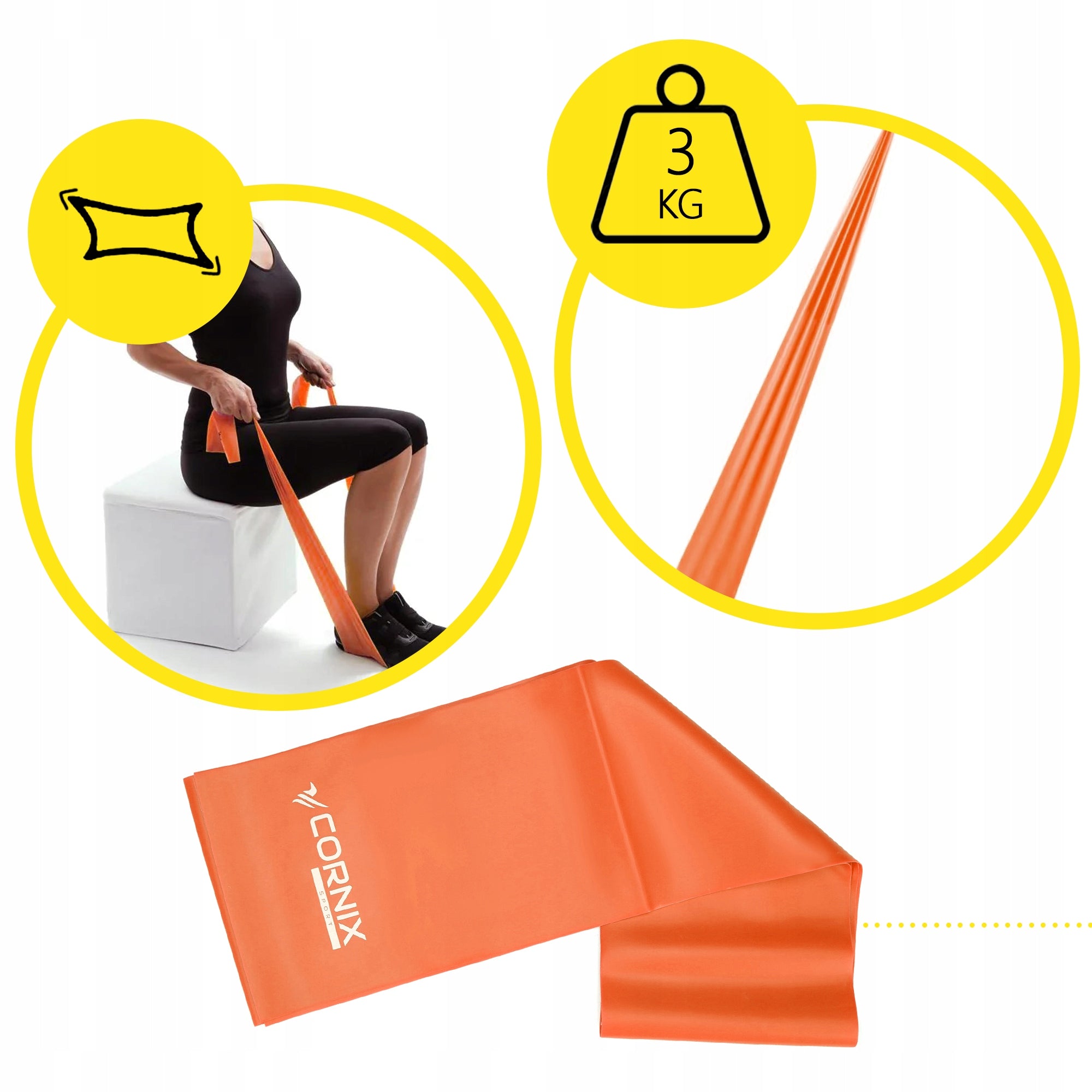 REHABILITATION TAPE CORNIX 3 kg RESISTANCE RUBBER FLAT BAND STRONG FOR EXERCISE Width 150 mm