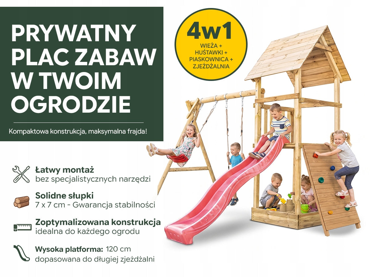 REINFORCED Tower Square toys Alex sandbox, slide, swing and wall XL