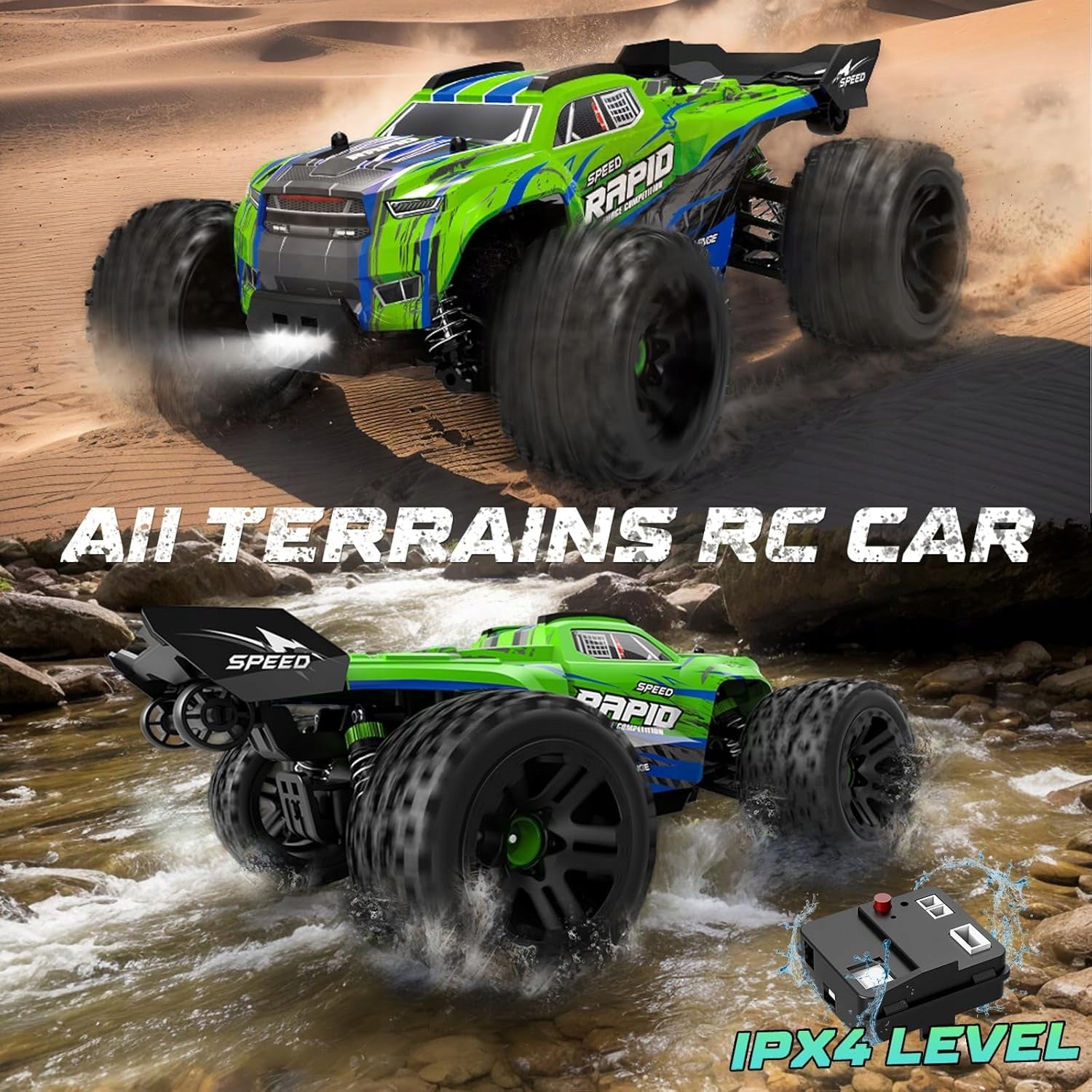 REMOTE CONTROLLED CAR 1:18 4WD 32 KM/H OFF-ROAD RGB GREEN Brand no brand