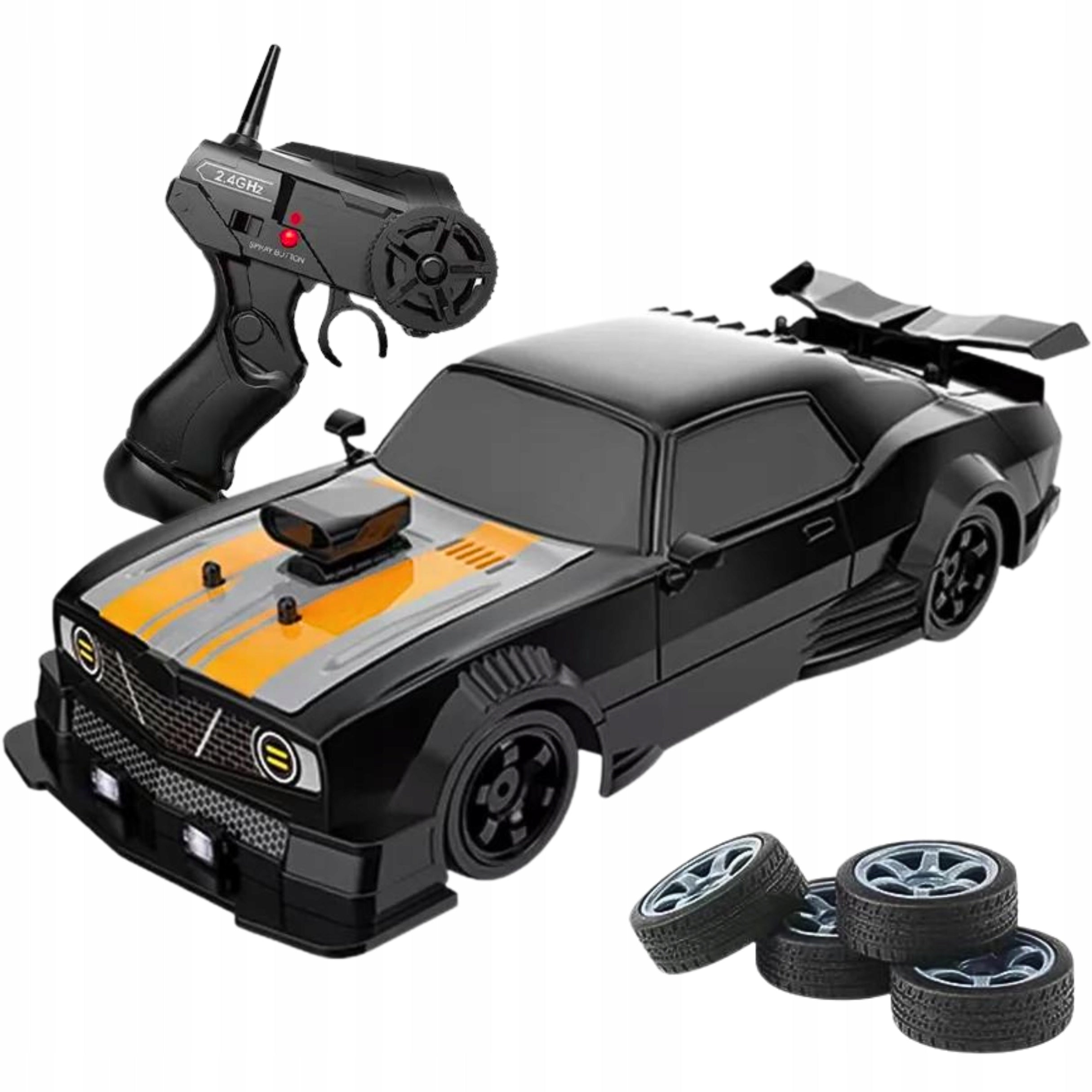 REMOTE CONTROLLED CAR FOR DRIFTING ON REMOTE CONTROL LARGE CAR RC LED SMOKE 1:16 Manufacturer code Samochód Model 1:16 4x4 na Pilot Czarny