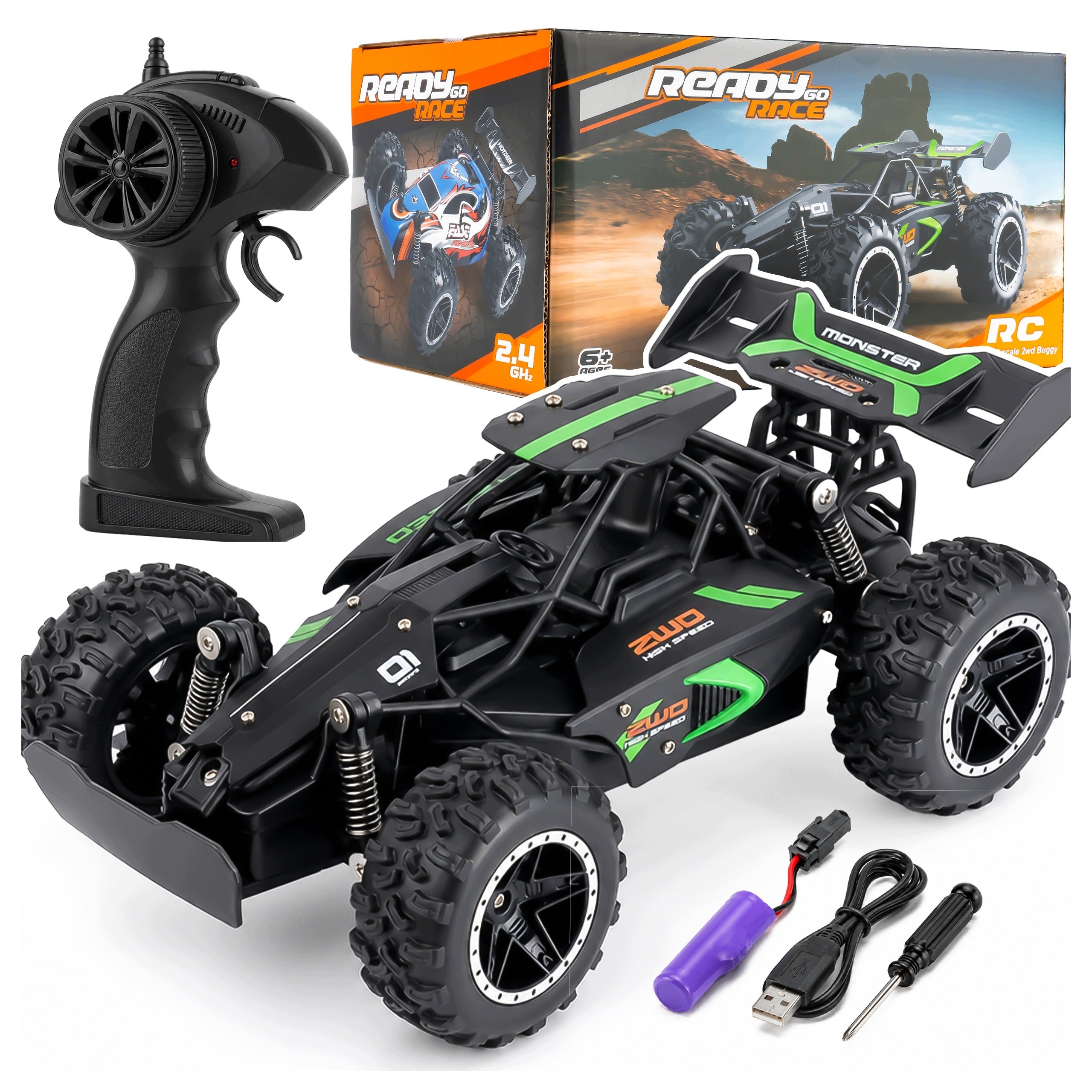 REMOTE CONTROLLED CAR RC MONSTER 1:18 2.4 GHz OFF-ROAD USB AKU 20 km/h