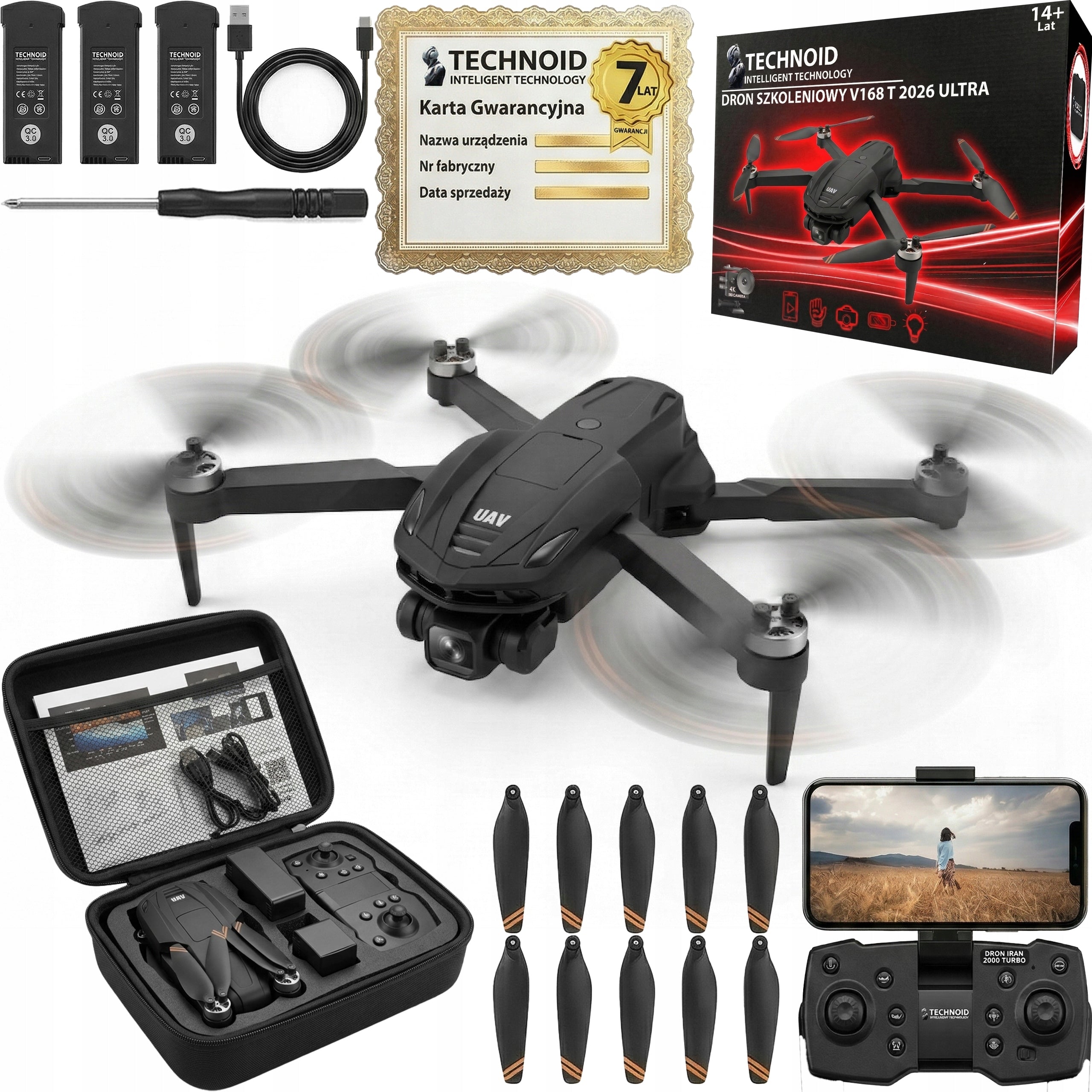 REMOTE CONTROLLED DRONE 3x AKU 3000m 90 min 35 km/h SUITCASE WIFI SET XXXL