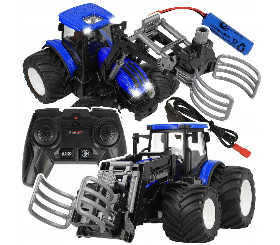 REMOTE CONTROLLED TRACTOR RC BLUE WITH STRAW GRIPPER SMALL FARMER Kind driving