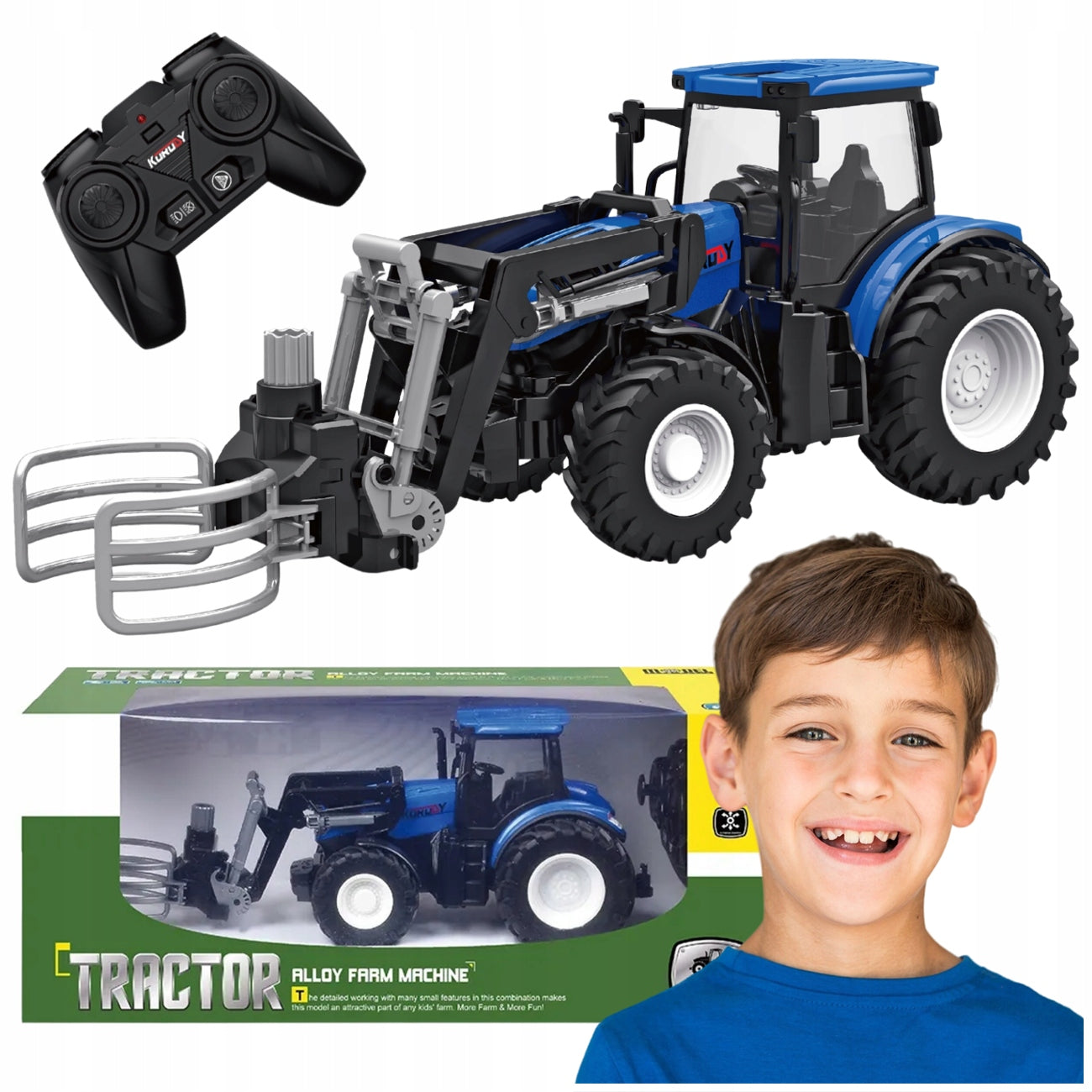 REMOTE CONTROLLED TRACTOR RC BLUE WITH STRAW GRIPPER SMALL FARMER