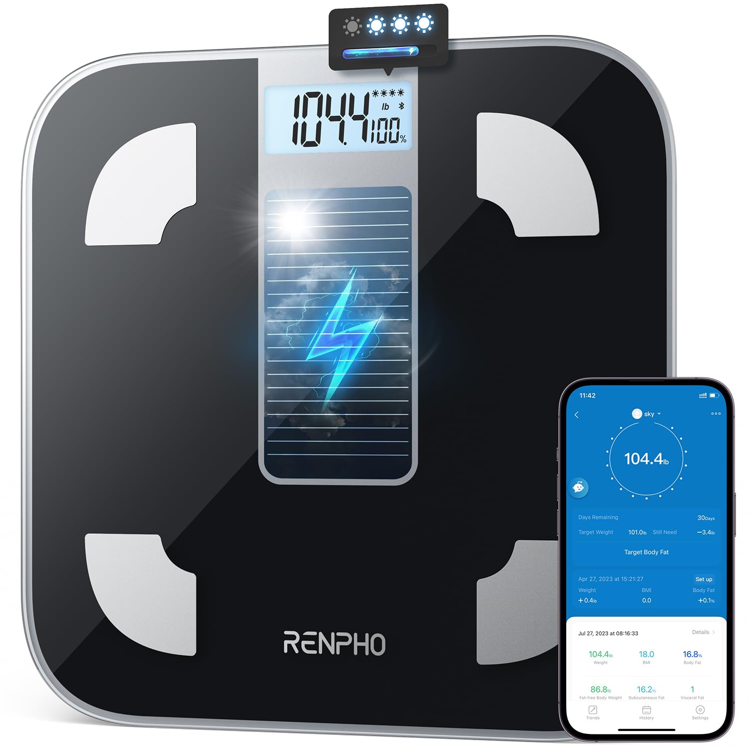 RENPHO ELIS SOLAR scale with Bluetooth and body fat analysis K1576