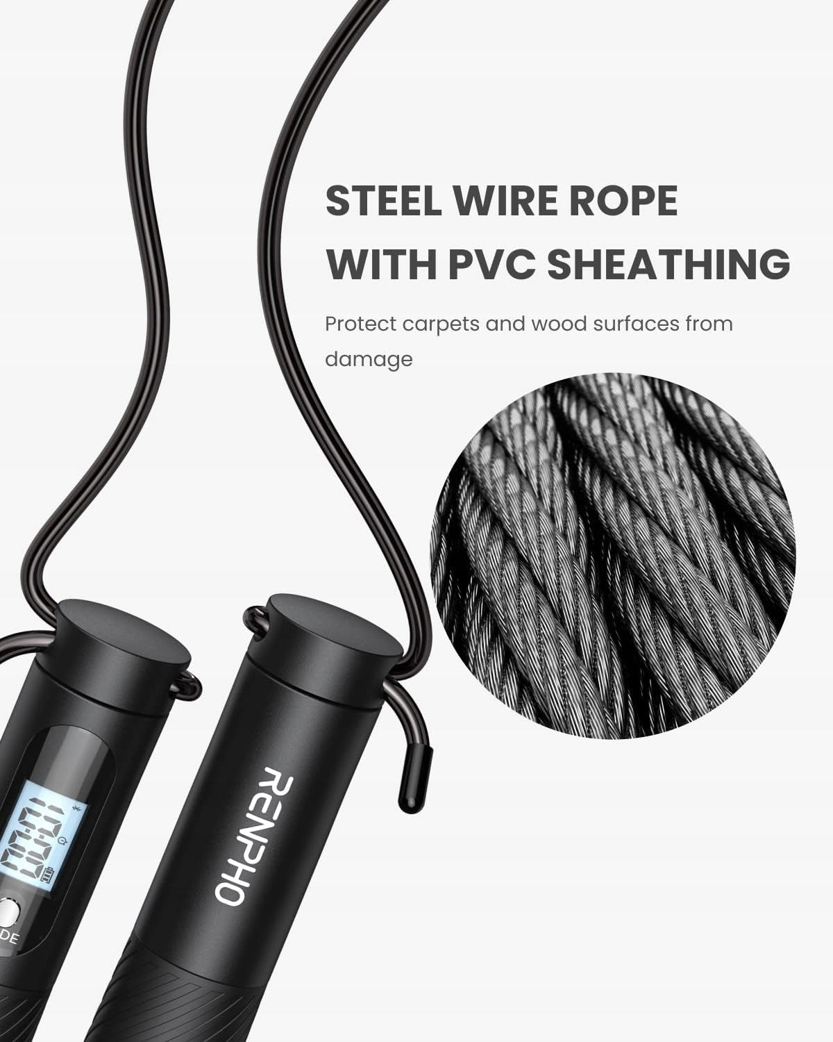 RENPHO Smart Jump Rope with Bluetooth and LCD Counter Color black