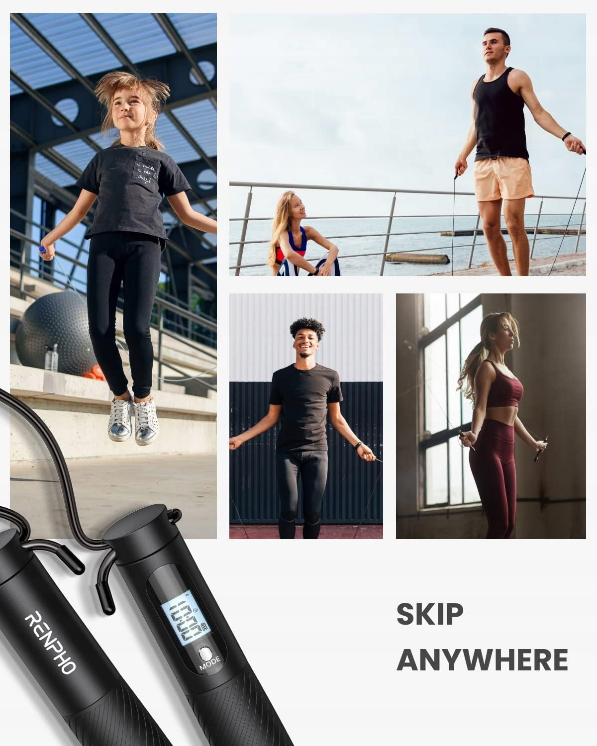 RENPHO Smart Jump Rope with Bluetooth and LCD Counter Rope length 300 cm