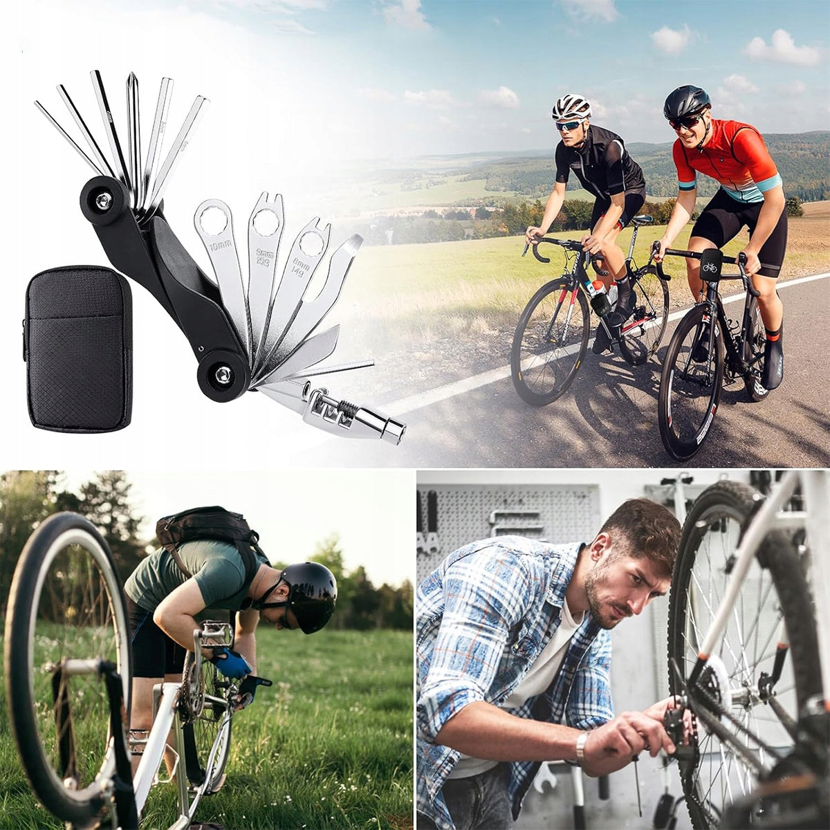REPAIR KIT FOR BICYCLE INNER TUBE PATCHES KEYS MULTITOOL BICYCLE FOR TIRES Product weight with unit packaging 0.435 kg