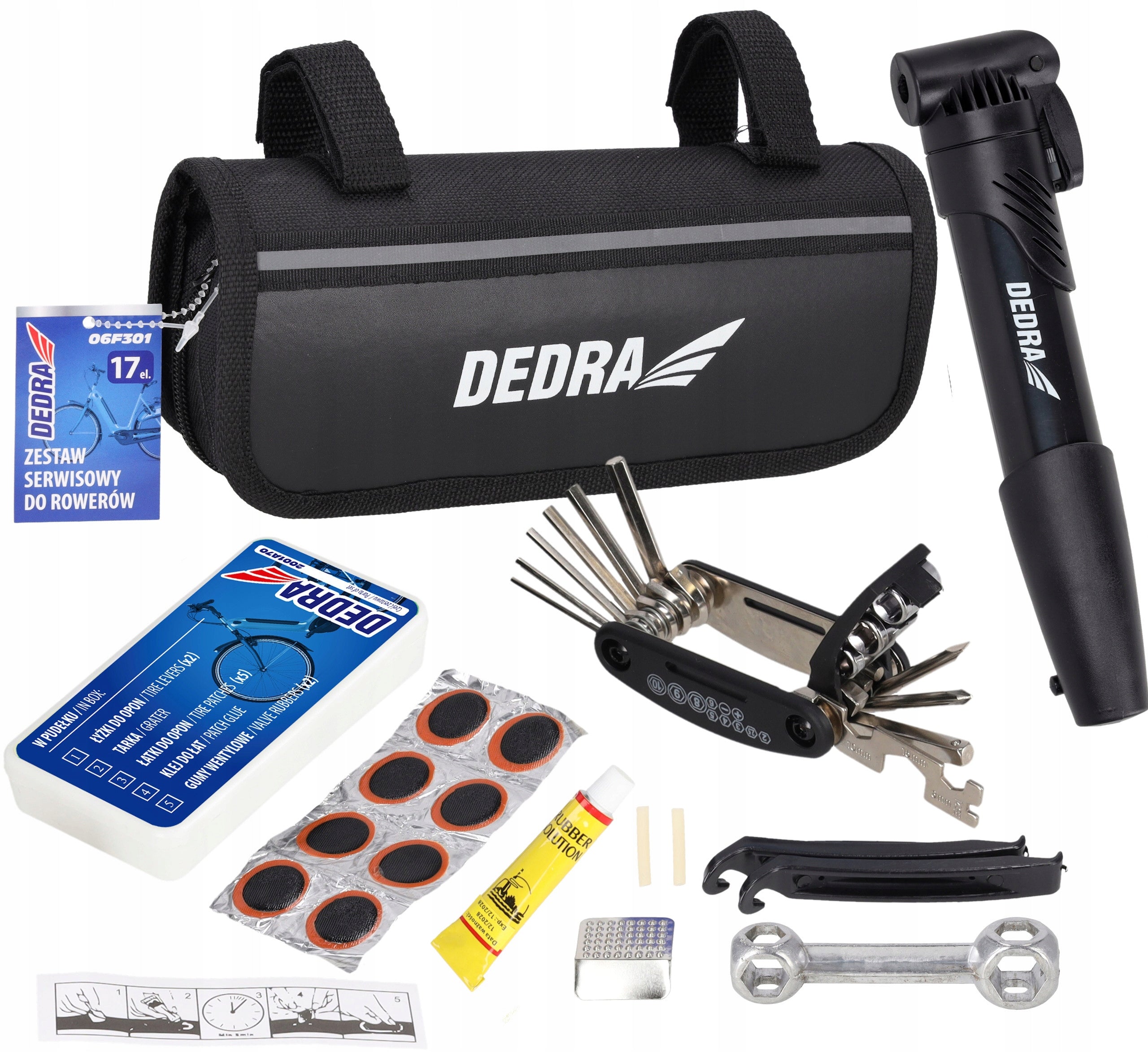 REPAIR KIT FOR BIKE DEDRA 17 EL. MULTITOOL PUMP PATCH INNER TUBE CASE