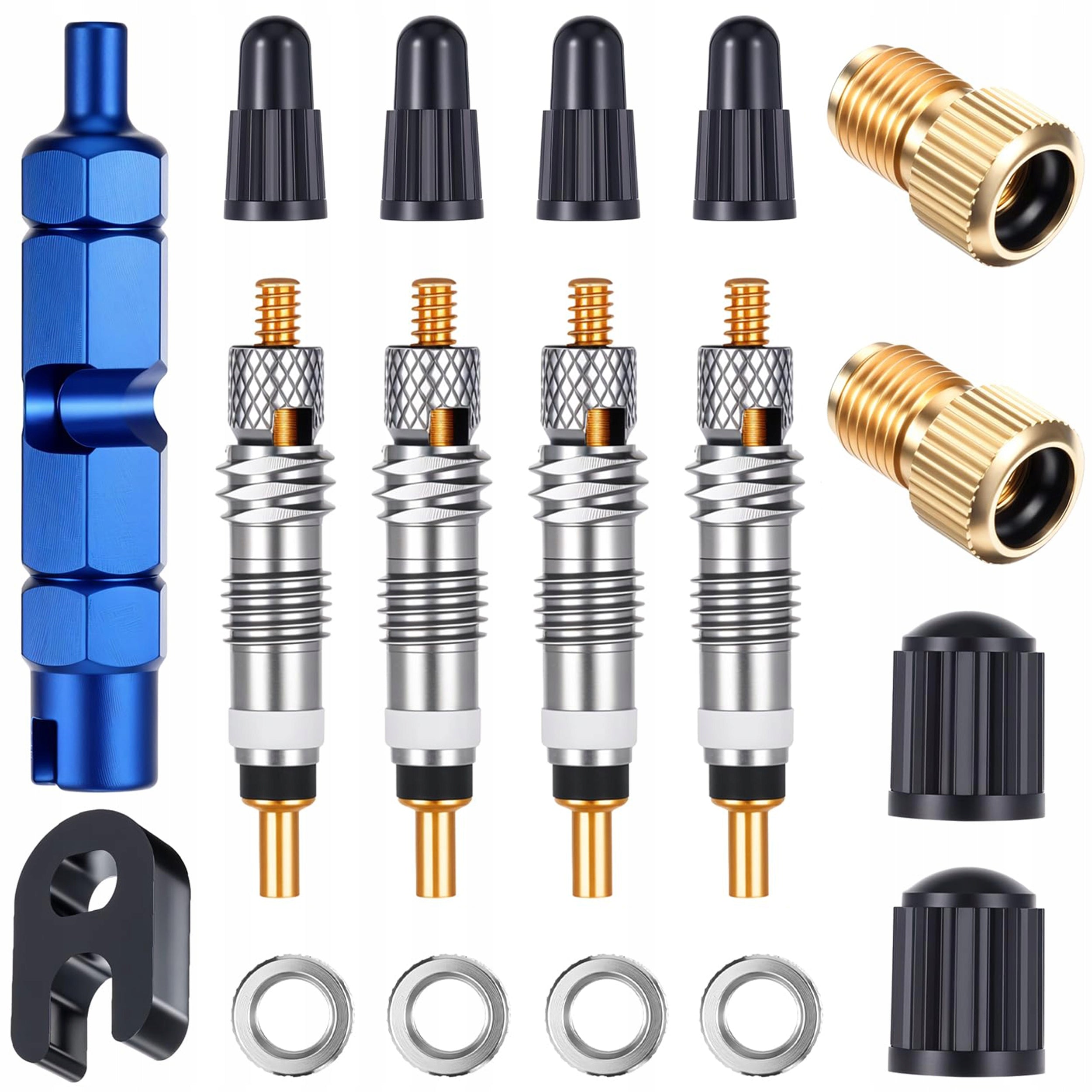 REPLACEMENT ADAPTERS BICYCLE VALVE INSERTS NUTS REPAIR 18 PCS.