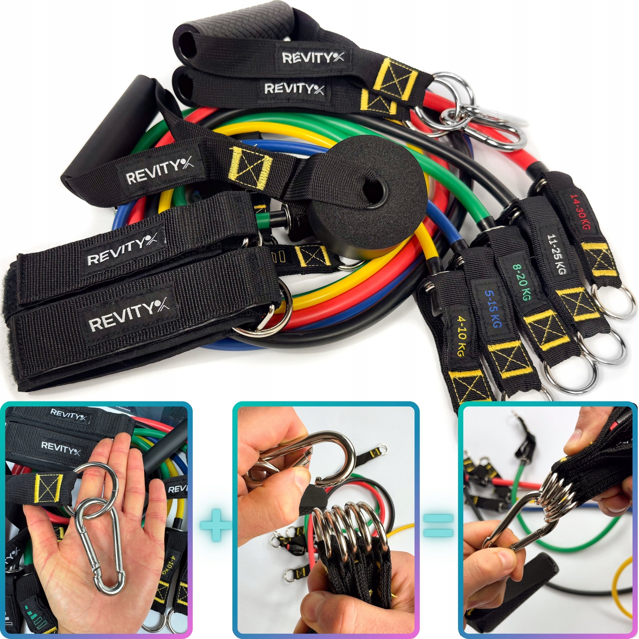 RESISTANCE BANDS FOR EXERCISE WORKOUT BANDS PRO SET UP TO 100 KG HIGH QUALITY Model R4 Revity Workout Bands Pro