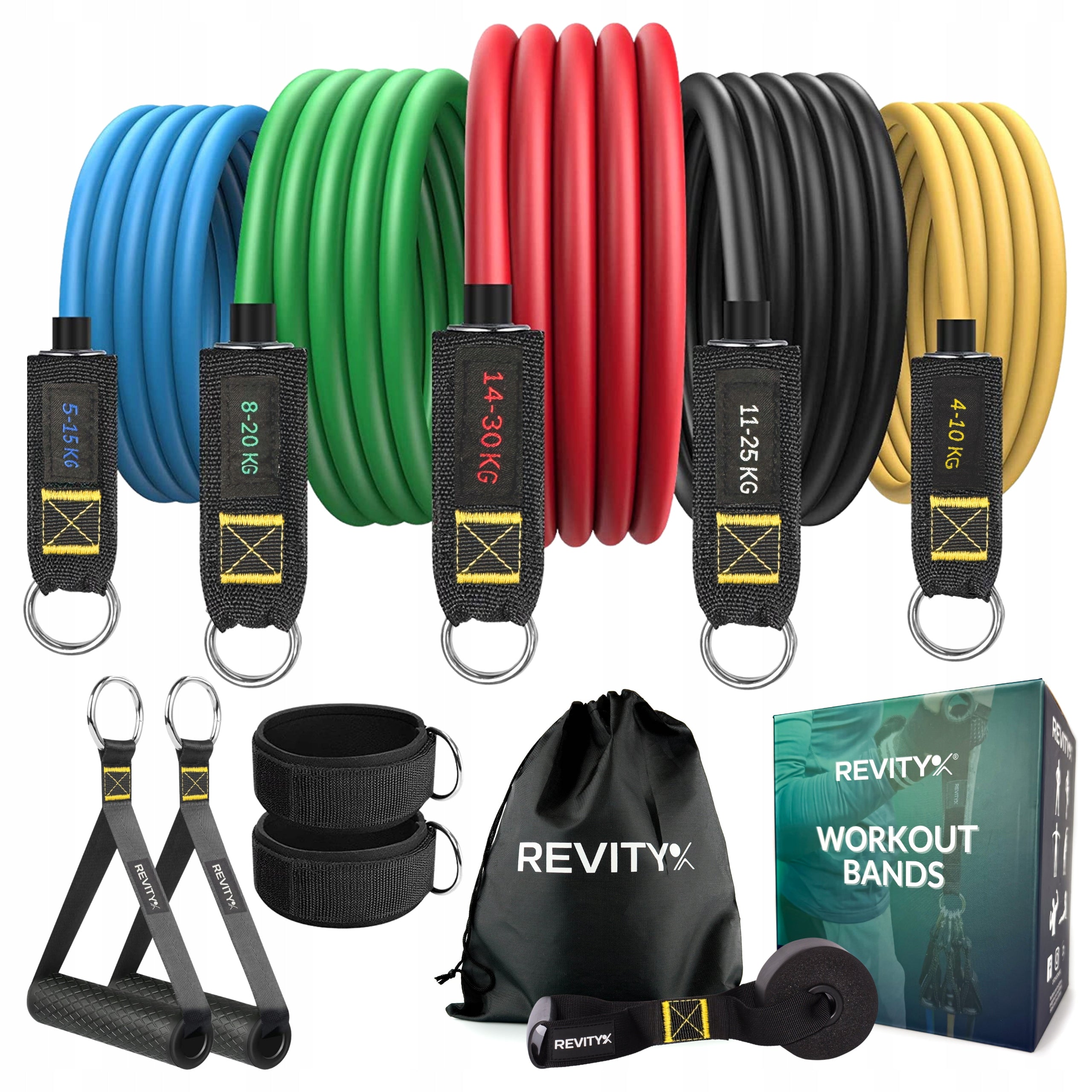 RESISTANCE BANDS FOR EXERCISE WORKOUT BANDS PRO SET UP TO 100 KG HIGH QUALITY