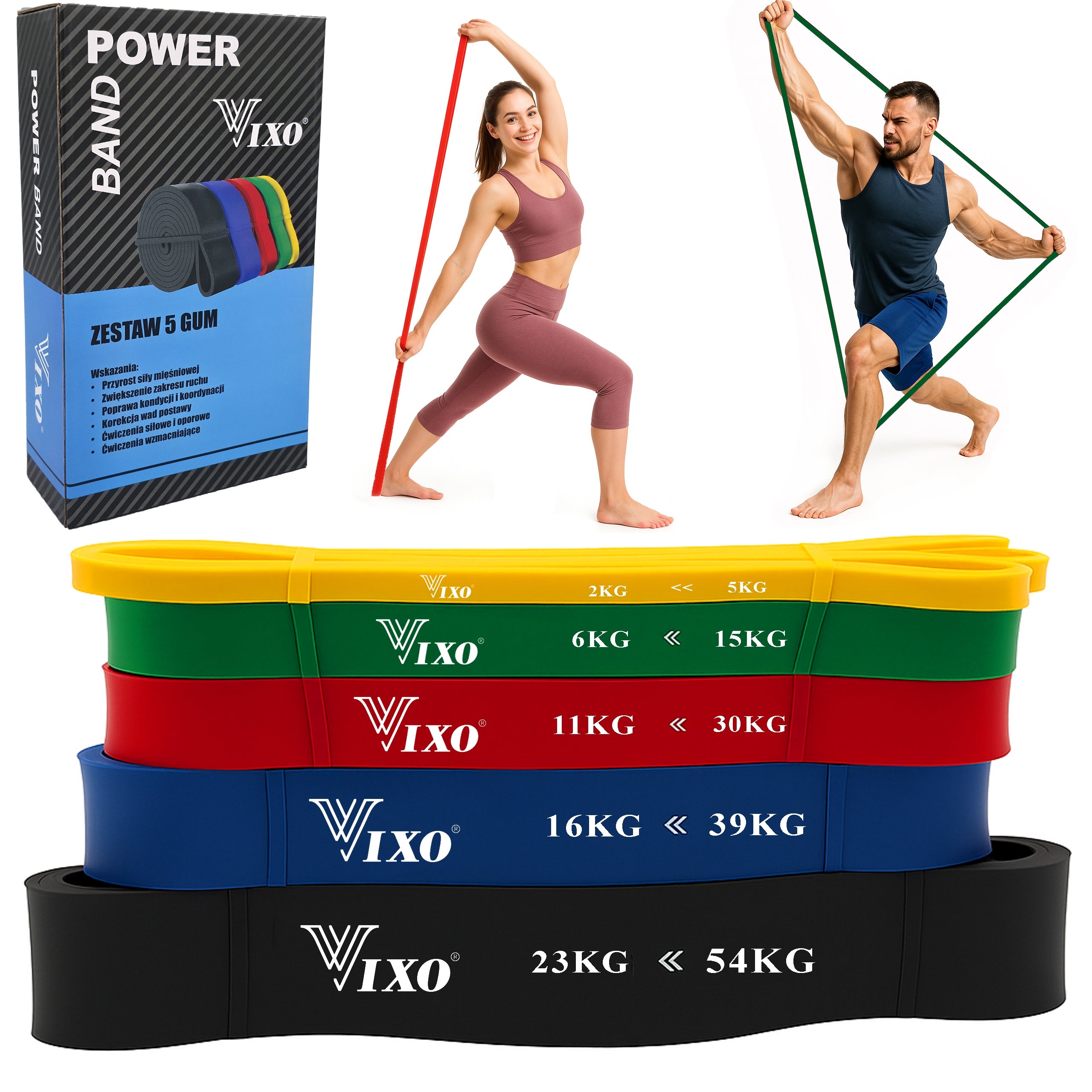 RESISTANCE RUBBER POWER BAND SET 5EL 2-54KG FITNESS TRAINING BANDS CROSSFIT