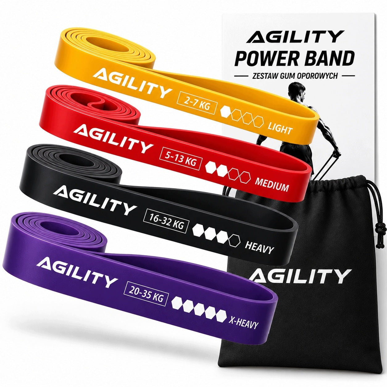 RESISTANCE RUBBER SET OF BANDS FOR STRENGTH FITNESS TRAINING AGILITY 4IN1