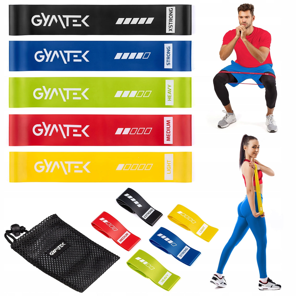 RESISTANCE RUBBER SET OF RESISTANCE RUBBERS FOR EXERCISE MINI BAND 0,5-30KG 5PCS GYMTEK