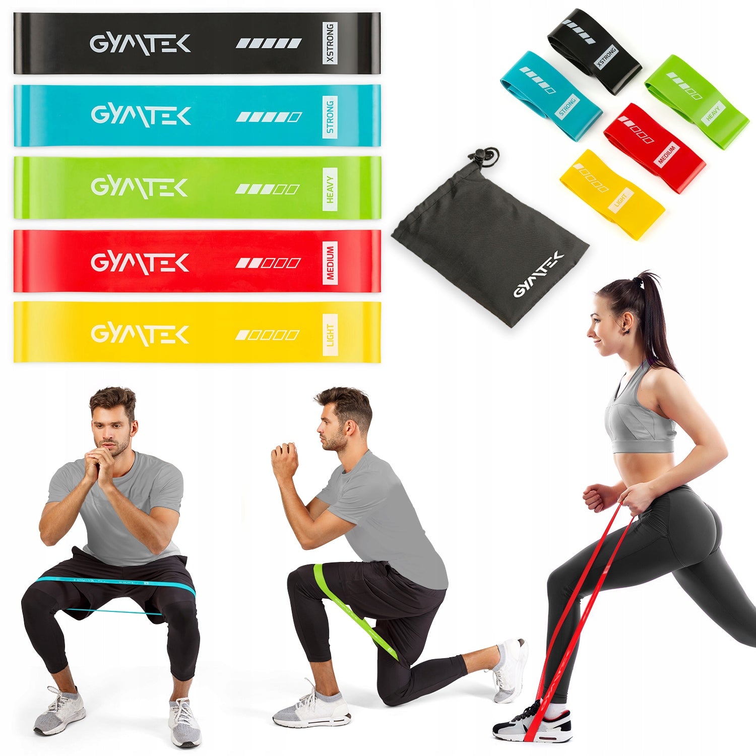RESISTANCE RUBBER SET OF RESISTANCE RUBBERS FOR EXERCISE MINI BAND 0,5-30KG 5PCS GYMTEK