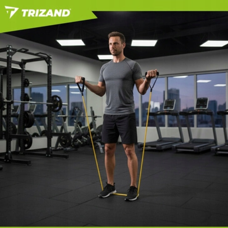 RESISTANCE RUBBERS FOR EXERCISE SET OF 5 RUBBERS WITH HANDLES OF THE HIGHEST QUALITY Brand Trizand
