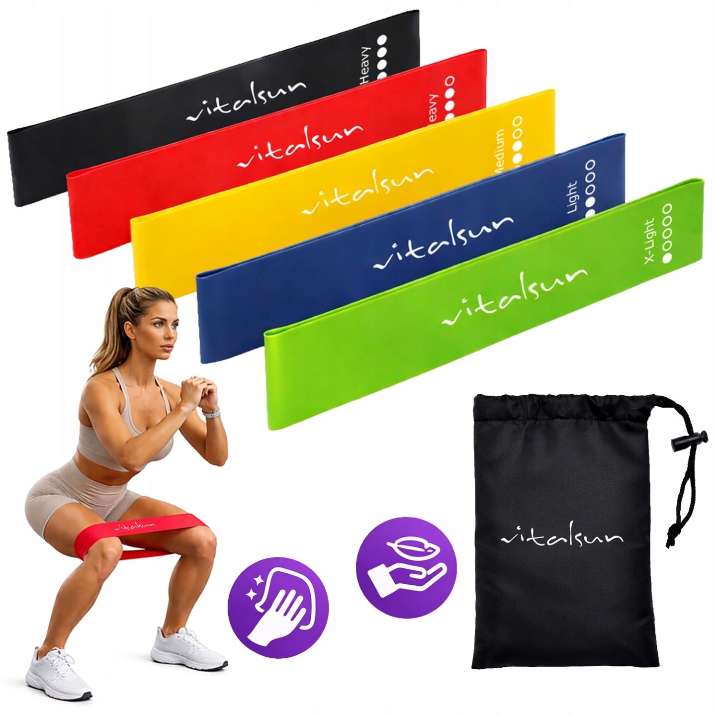 RESISTANCE RUBBERS FOR STRETCHING EXERCISES SET OF 5SZ MINI BAND LATEX 30cm 1-20kg Brand Vitalsun