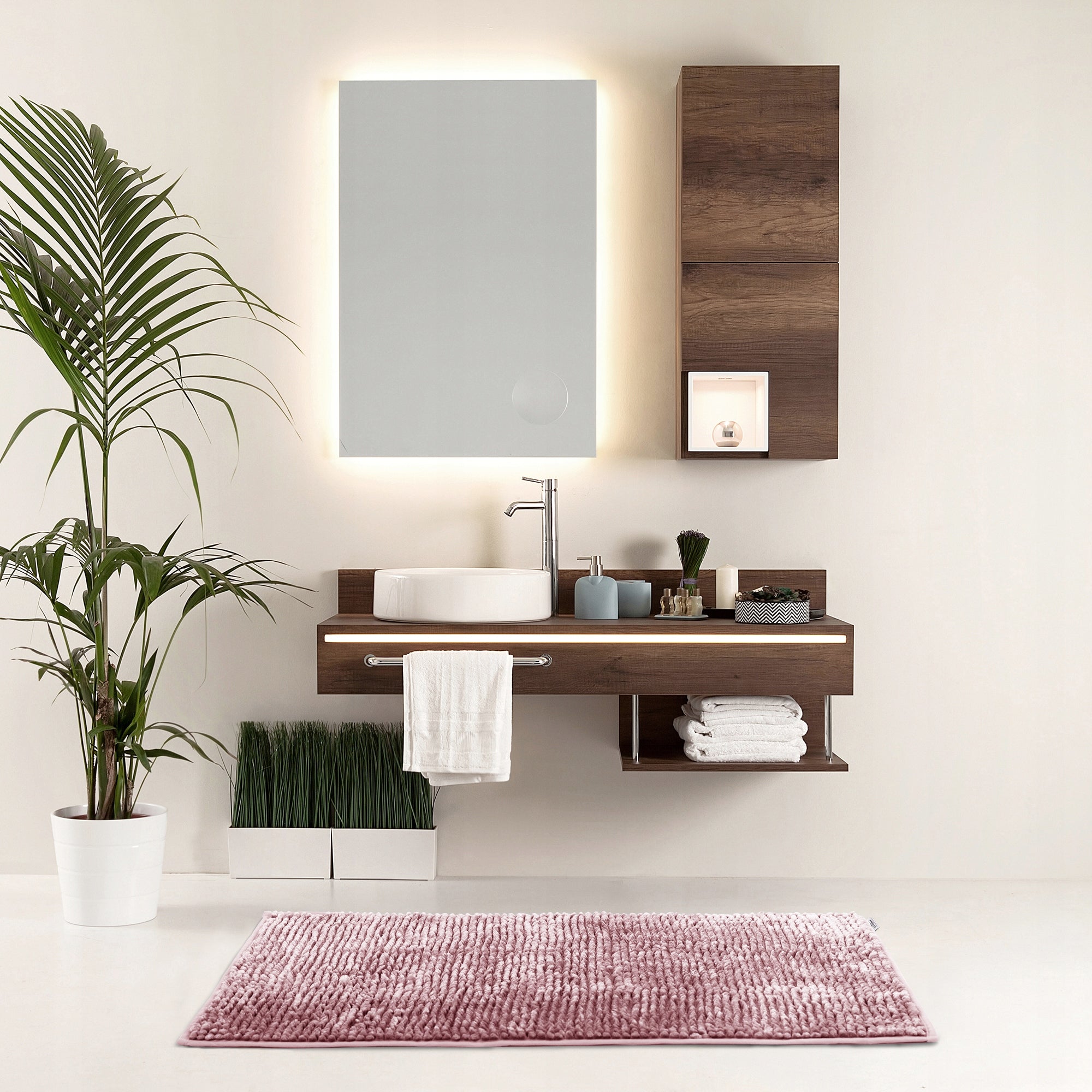 RESTILO Bathroom Rug Non-Slip Chenille Shaggy 50X80+40X54 Rose Manufacturer code AH/B/SET/MAU/5080