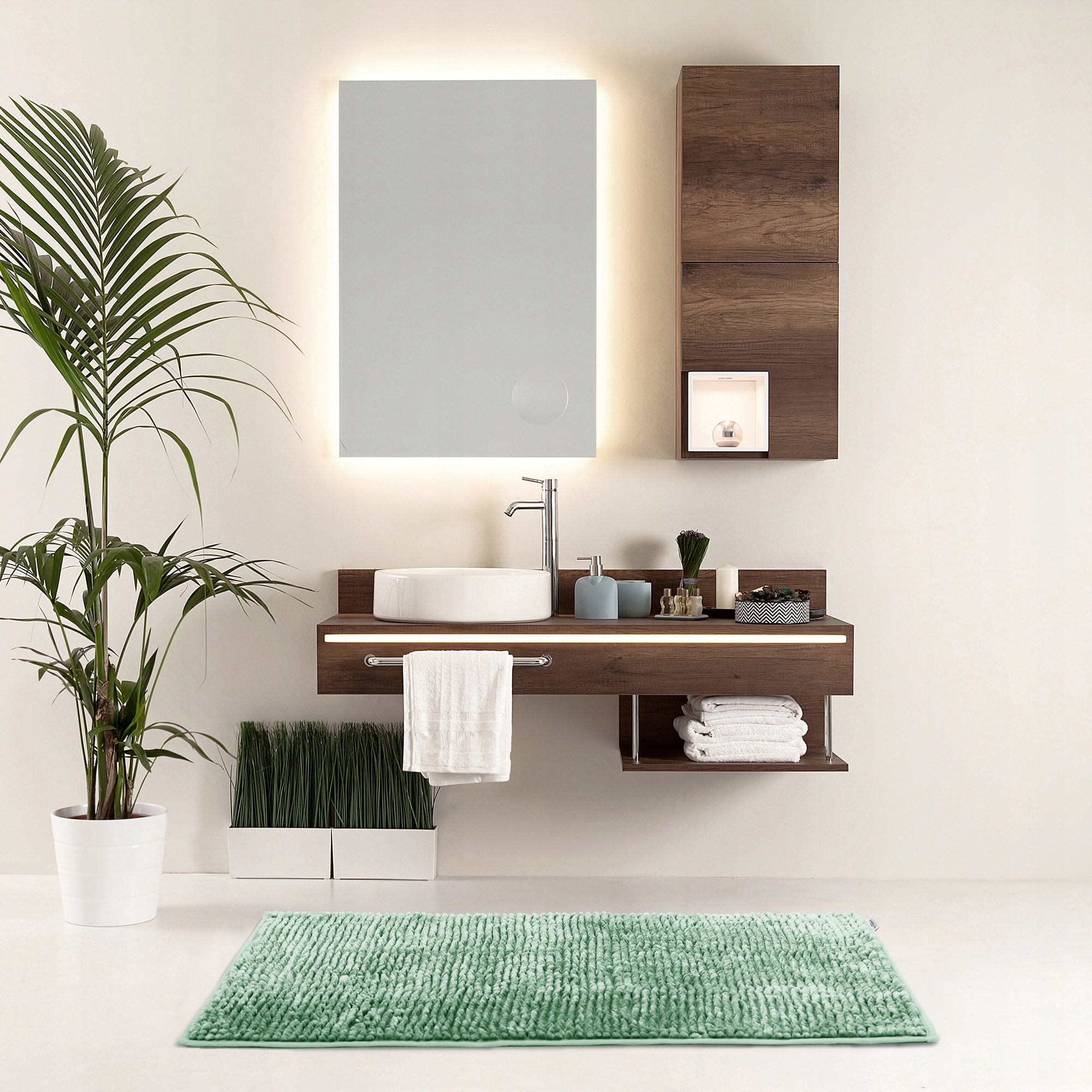 RESTILO Bathroom Rug Non-Slip Chenille Shaggy 60X90 Green Product width 60 cm