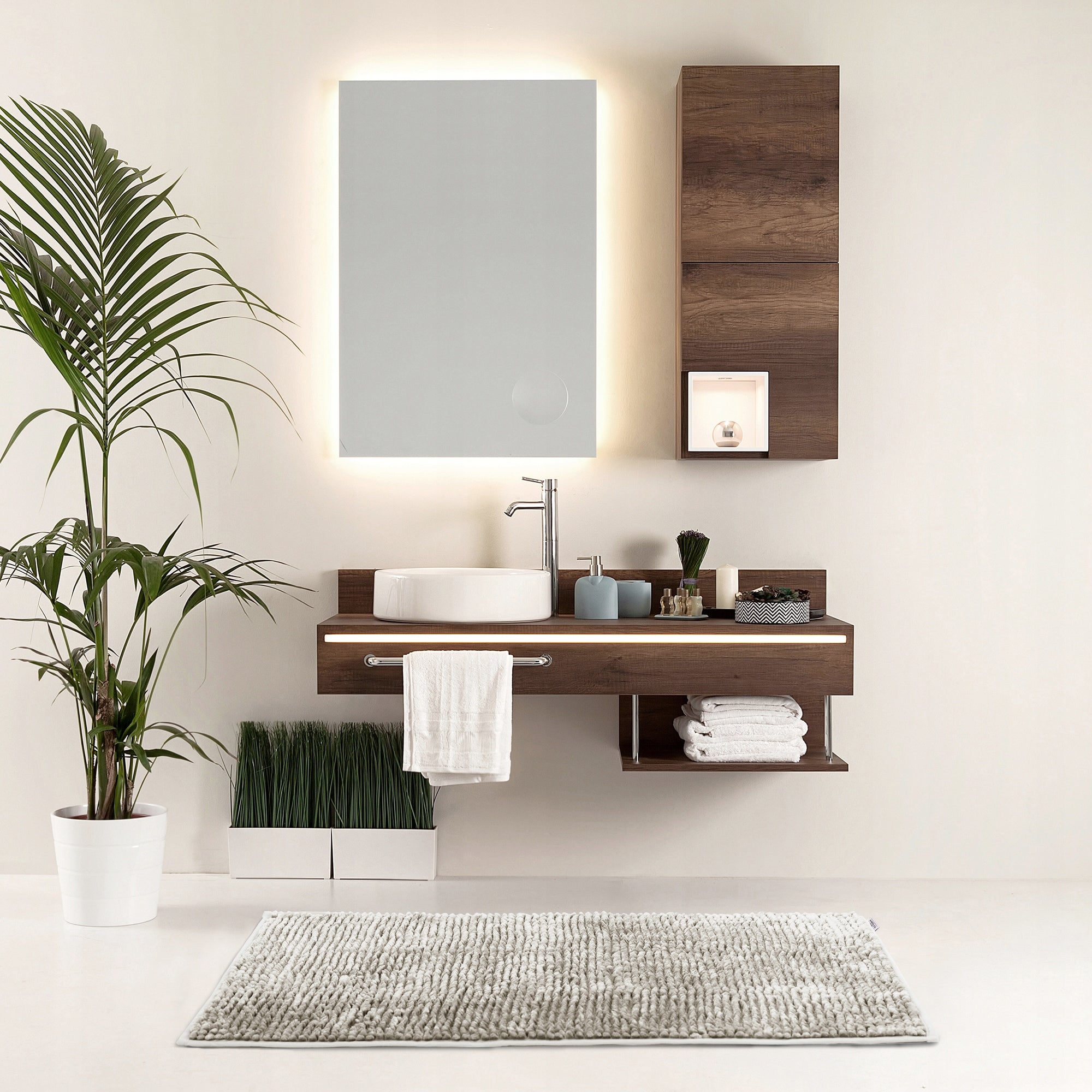 RESTILO Bathroom Rug Non-Slip Chenille Shaggy 70X120 Beige Thickness 15 mm