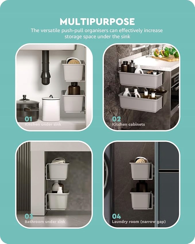 RETRACTABLE KITCHEN CABINET ORGANIZERS, PLASTIC,No Drilling 2 Pcs Manufacturer code Baffect Wysuwane organizery do koszy szafek k