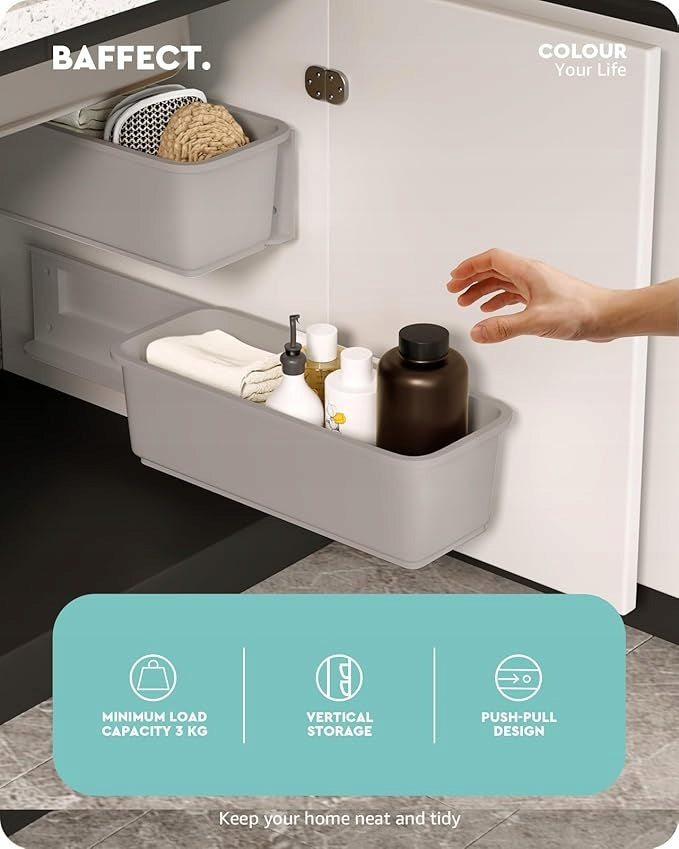 RETRACTABLE KITCHEN CABINET ORGANIZERS, PLASTIC,No Drilling 2 Pcs Manufacturer no brand