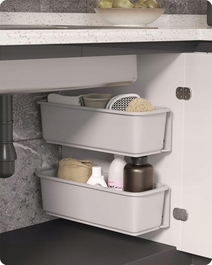 RETRACTABLE KITCHEN CABINET ORGANIZERS, PLASTIC,No Drilling 2 Pcs