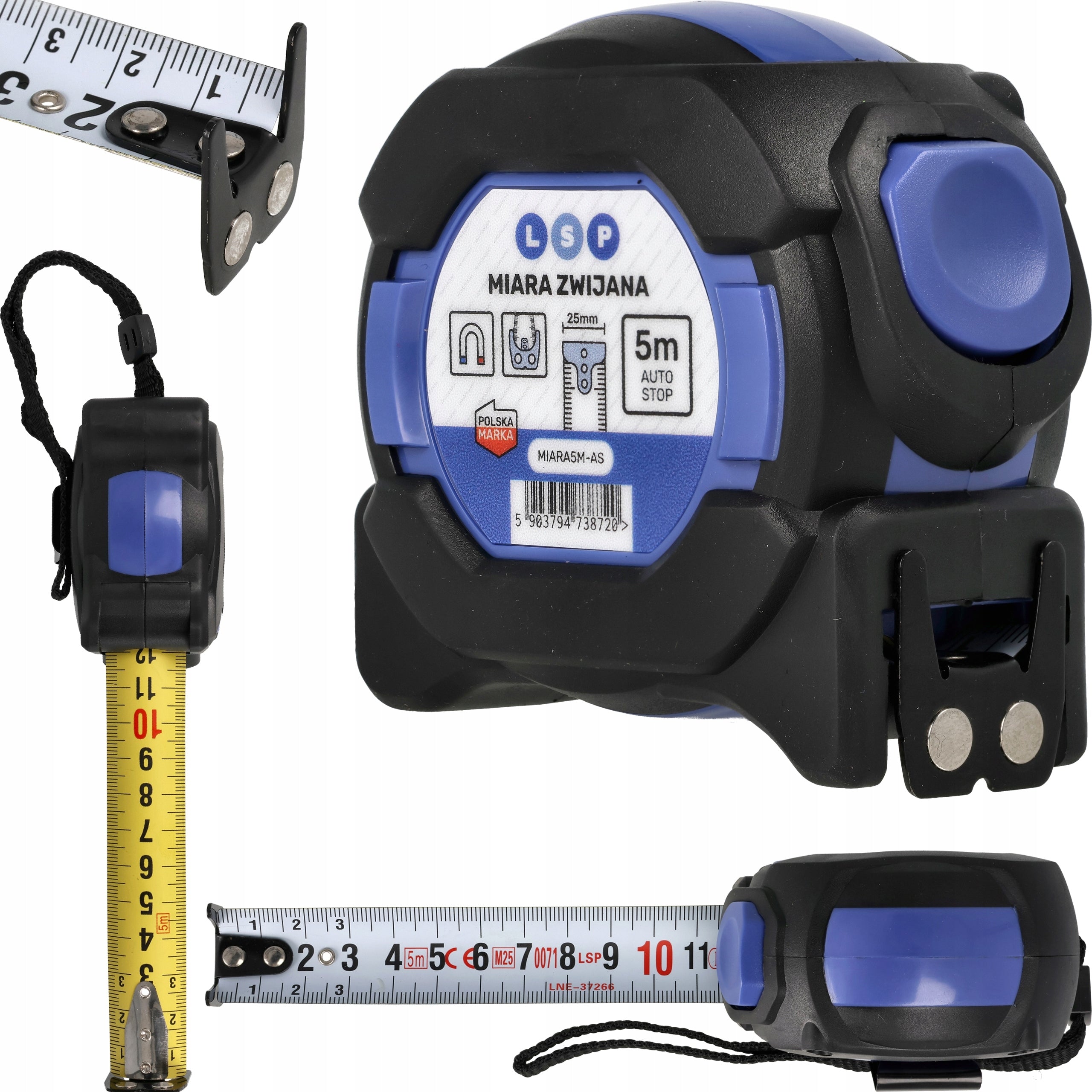 RETRACTABLE MEASURE 5M 25MM METER DOUBLE-SIDED HITCHHIKING WITH STEEL MAGNET Manufacturer code MIARA ZWIJANA METR