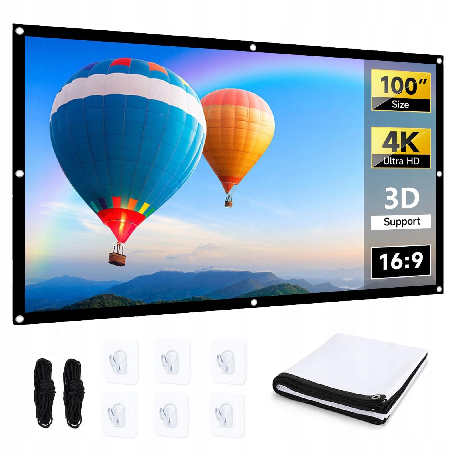 RETRACTABLE PROJECTION SCREEN 100 INCH 16:9 PORTABLE FOR PROJECTOR