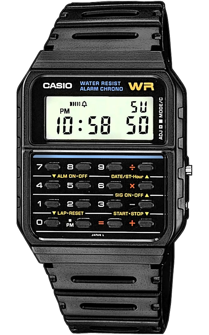 RETRO BLACK MEN'S WATCH CASIO CALLULATOR VINTAGE WATERPROOF STRAP
