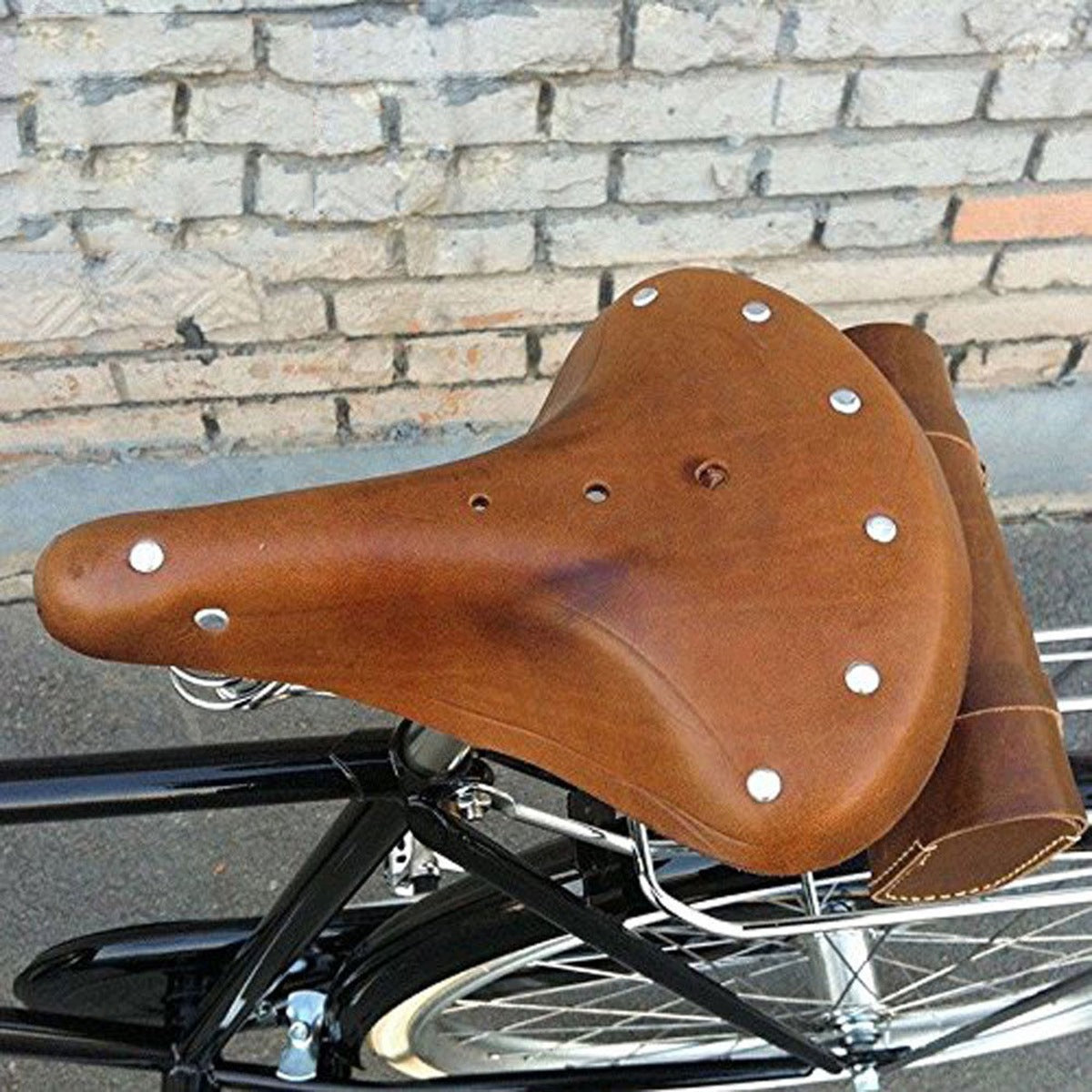 RETRO LEATHER BICYCLE SADDLE WITH THREE SPRINGS Brand no brand