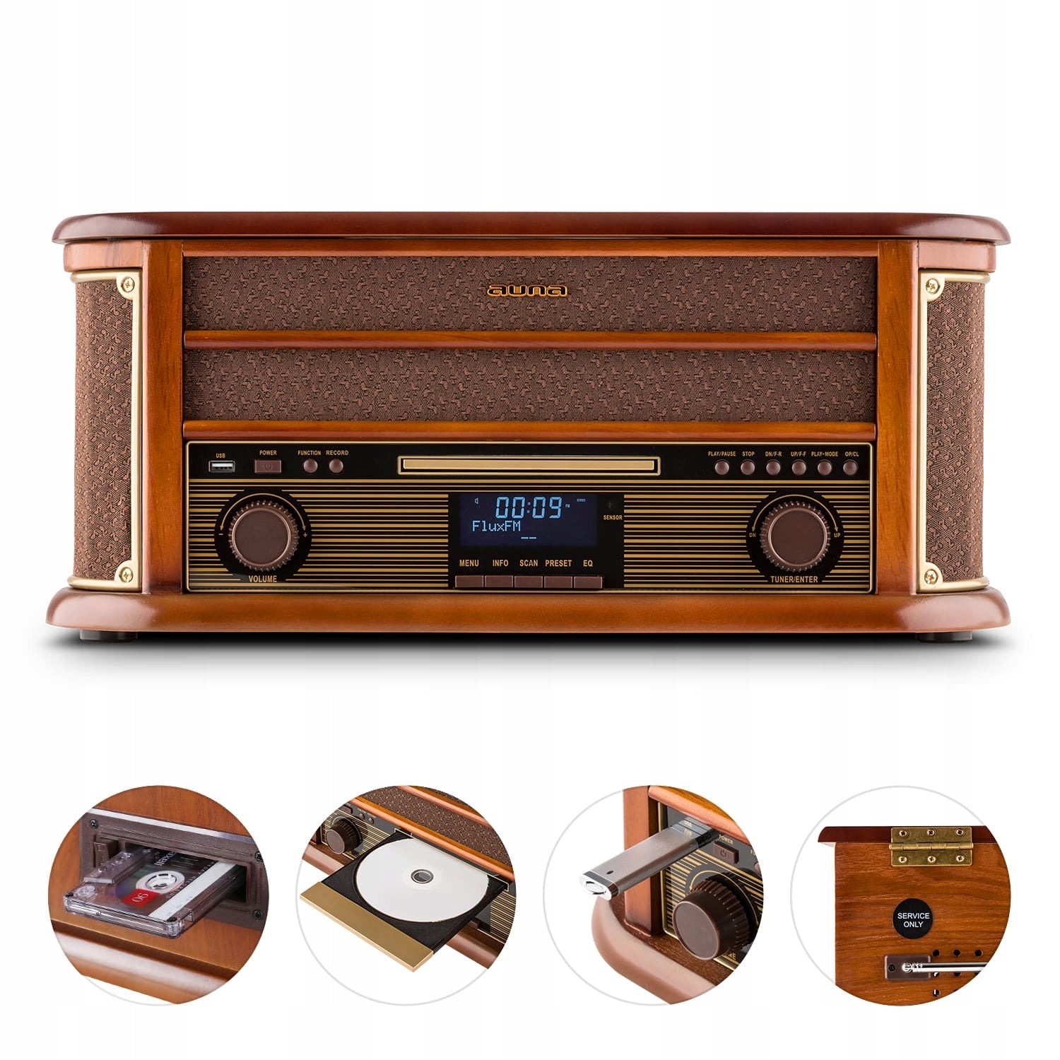 RETRO STEREO TOWER AUNA TURNTABLE PLAYER CD MP3 FM CASSETTE USB REMOTE CONTROL EAN (GTIN) 4260322374982