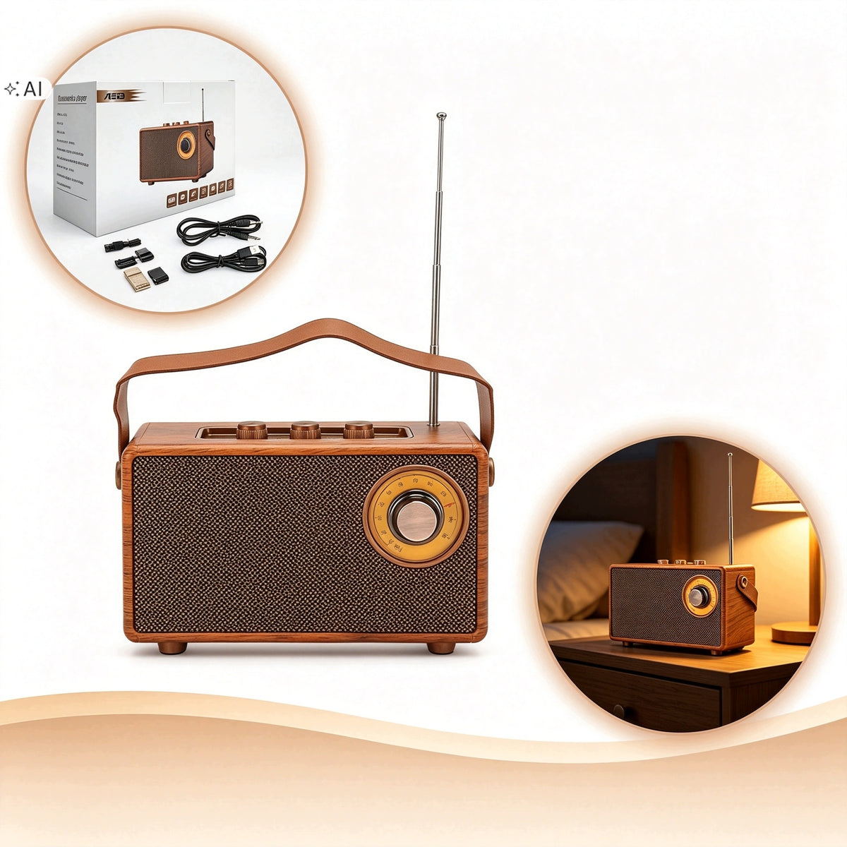 RETRO VINTAGE RADIO WITH BLUETOOTH SPEAKER PORTABLE WIRELESS Brown