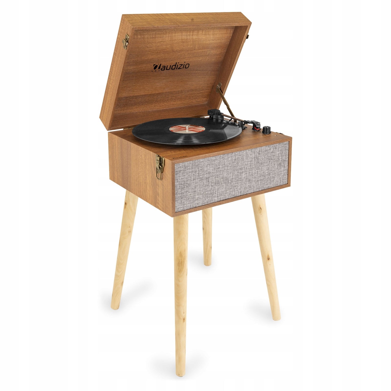 RETRO standing turntable with removable legs Audizio Fremont BT brown Batteries included no