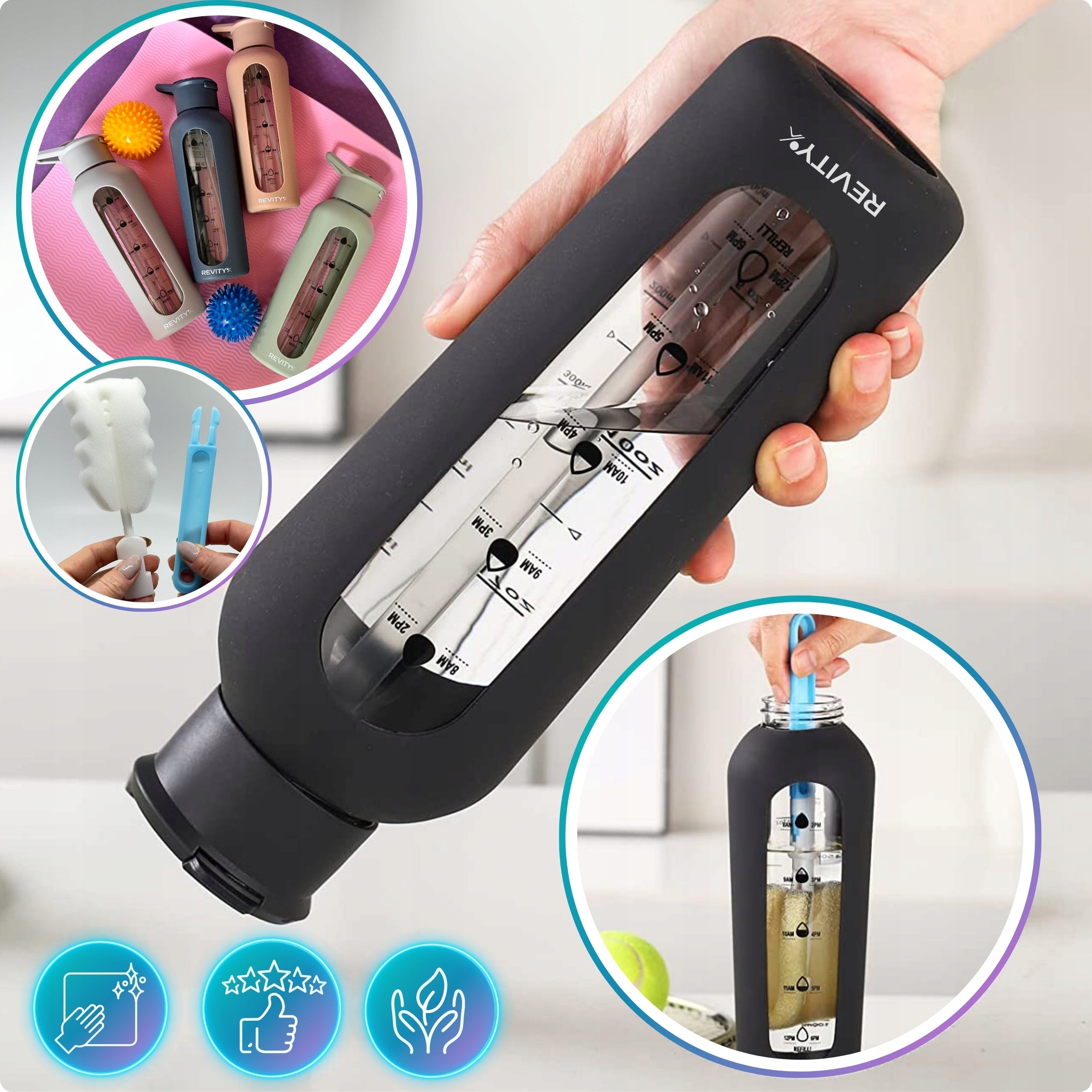 REUSABLE MOTIVATIONAL GLASS WATER BOTTLE DURABLE LEAKPROOF WITH STRAW Packaging status original