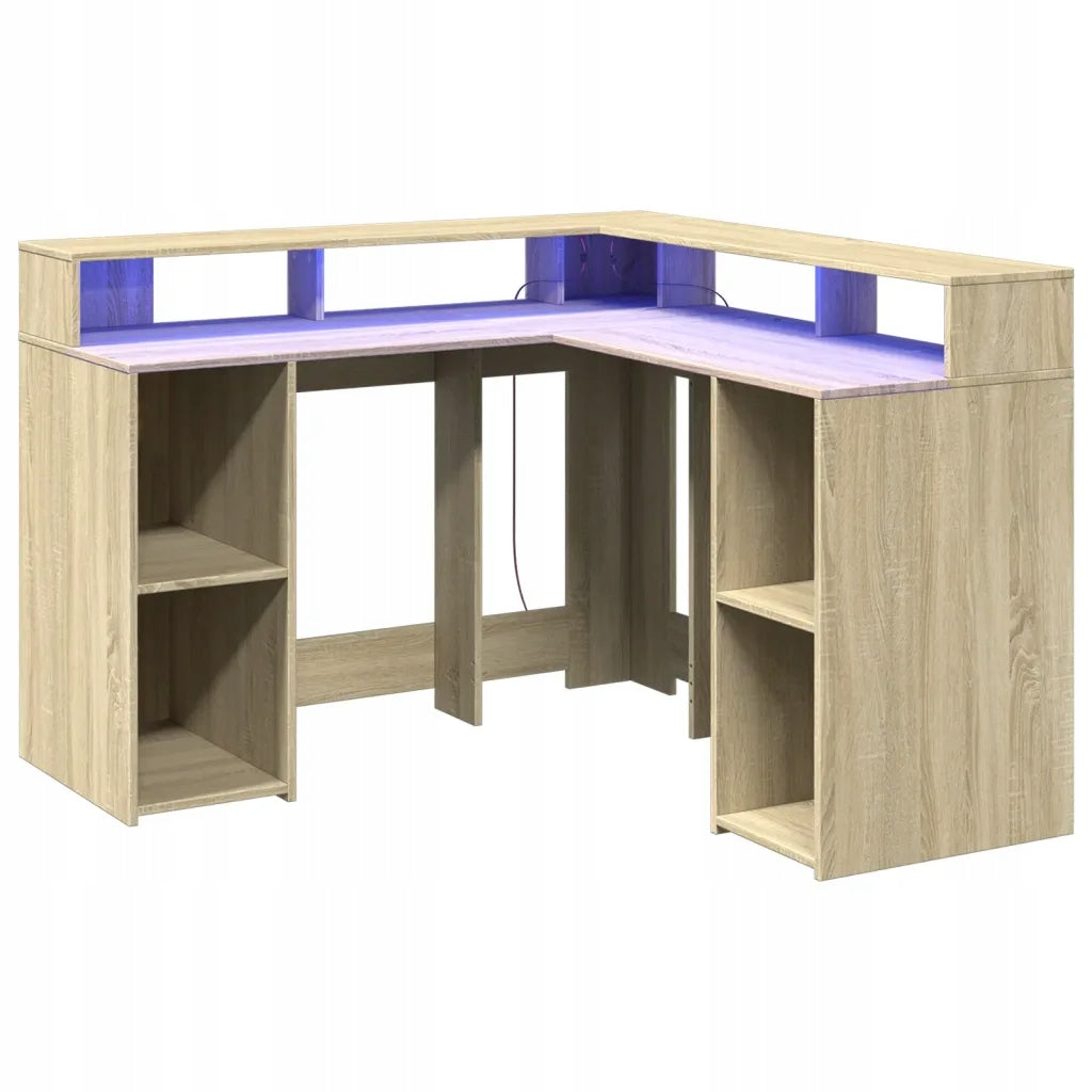 RGB LED Corner Desk, Sonoma Oak, 130x130x91 cm Brand no brand