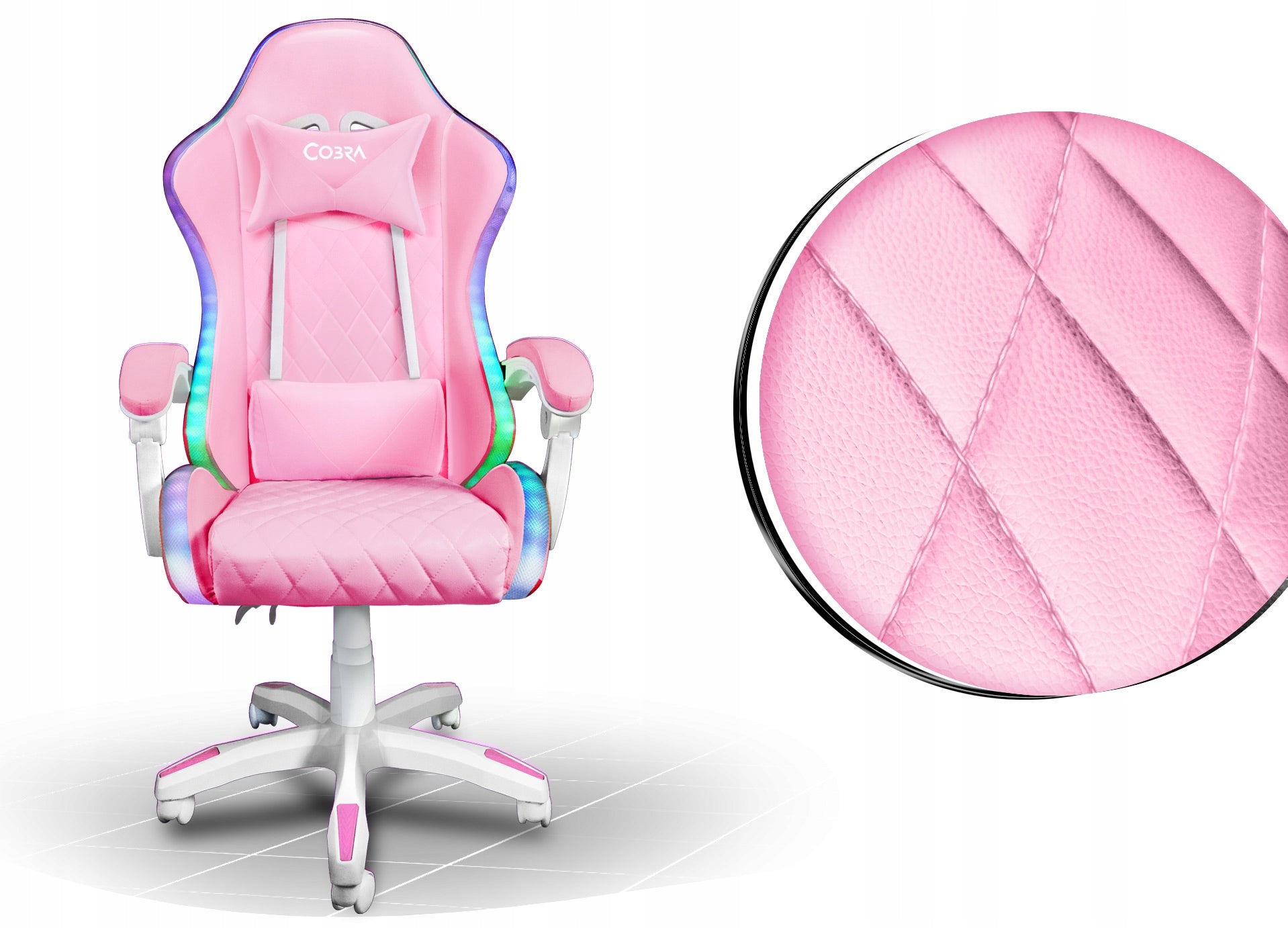 RGB LED Gaming Chair + BT Speakers COBRA WS8151 Pink